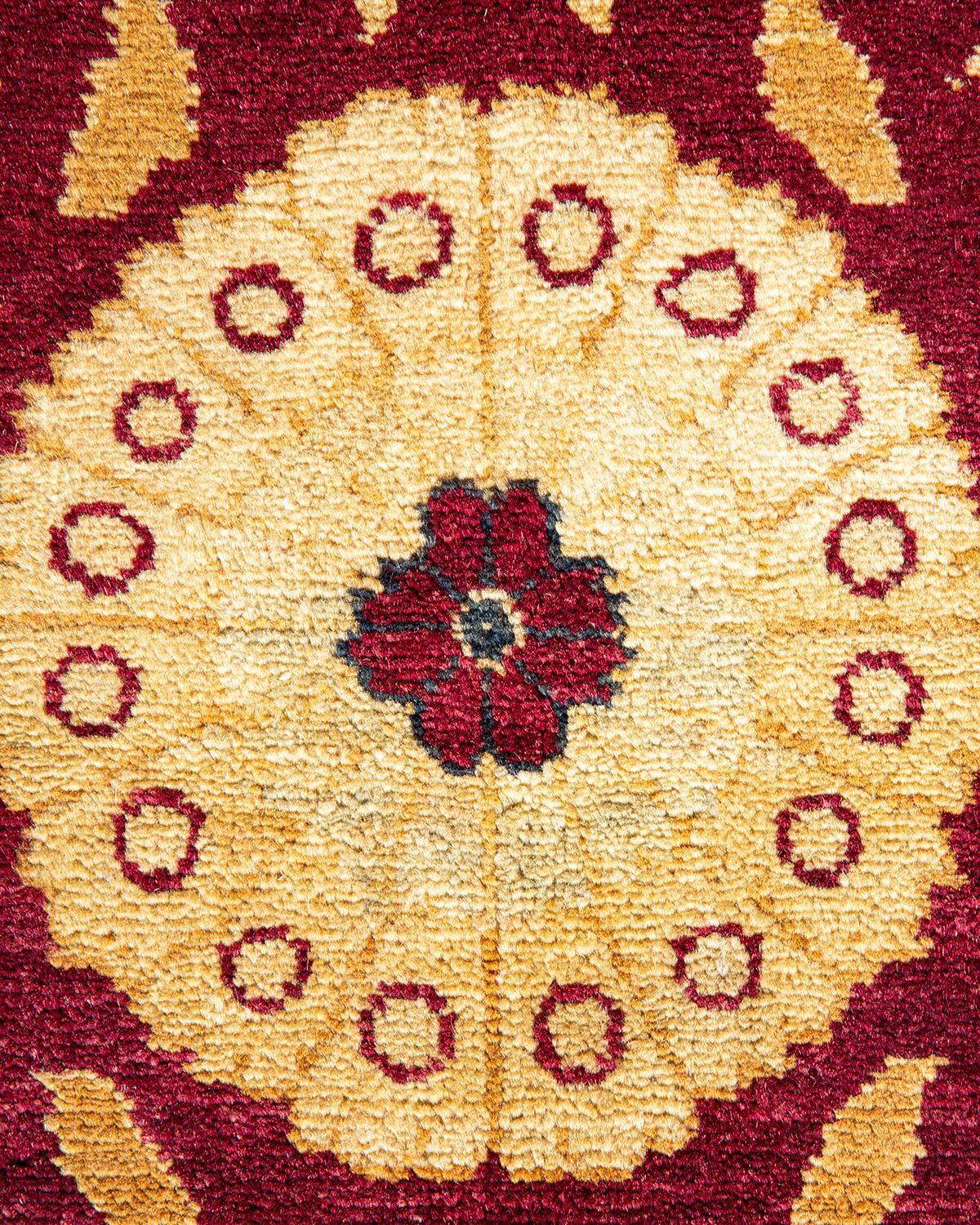 Contemporary One-Of-A-Kind Hand Made Traditional Mogul Red Area Rug For Sale