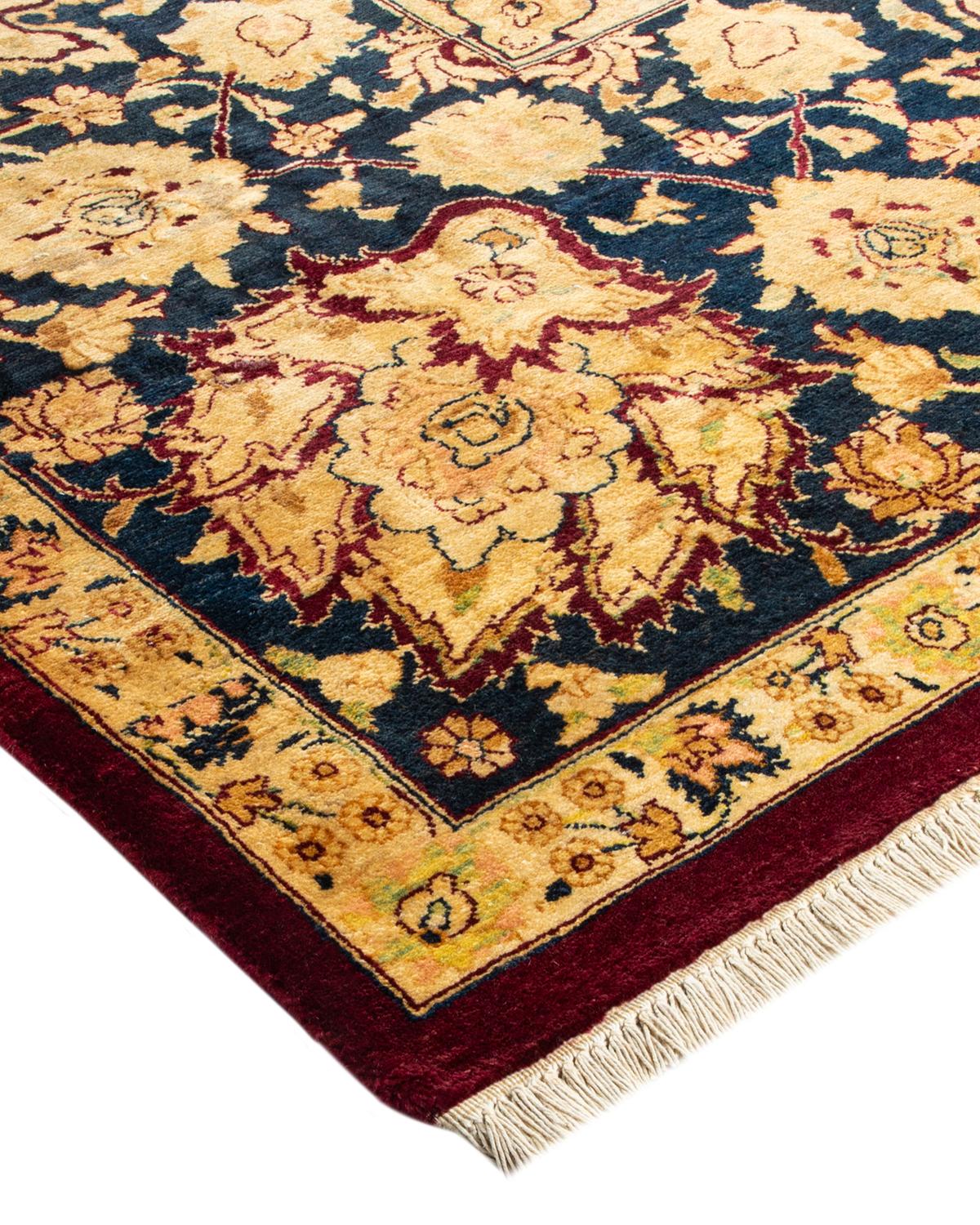 Laine Tapis traditionnel Mogul rouge unique fait à la main, unique en son genre en vente