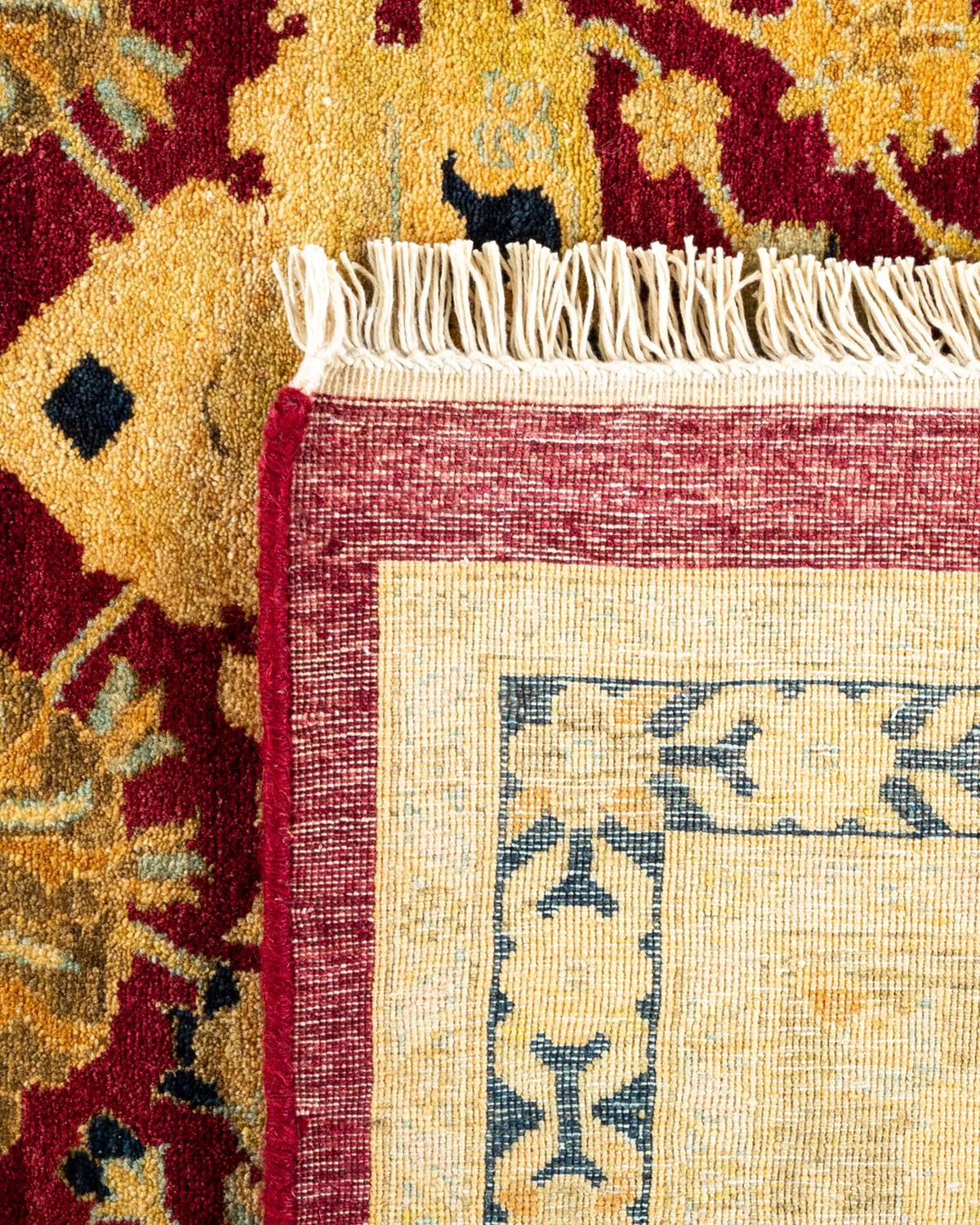 Hand-Knotted One-of-a-kind Hand Made Traditional Mogul Red Area Rug For Sale