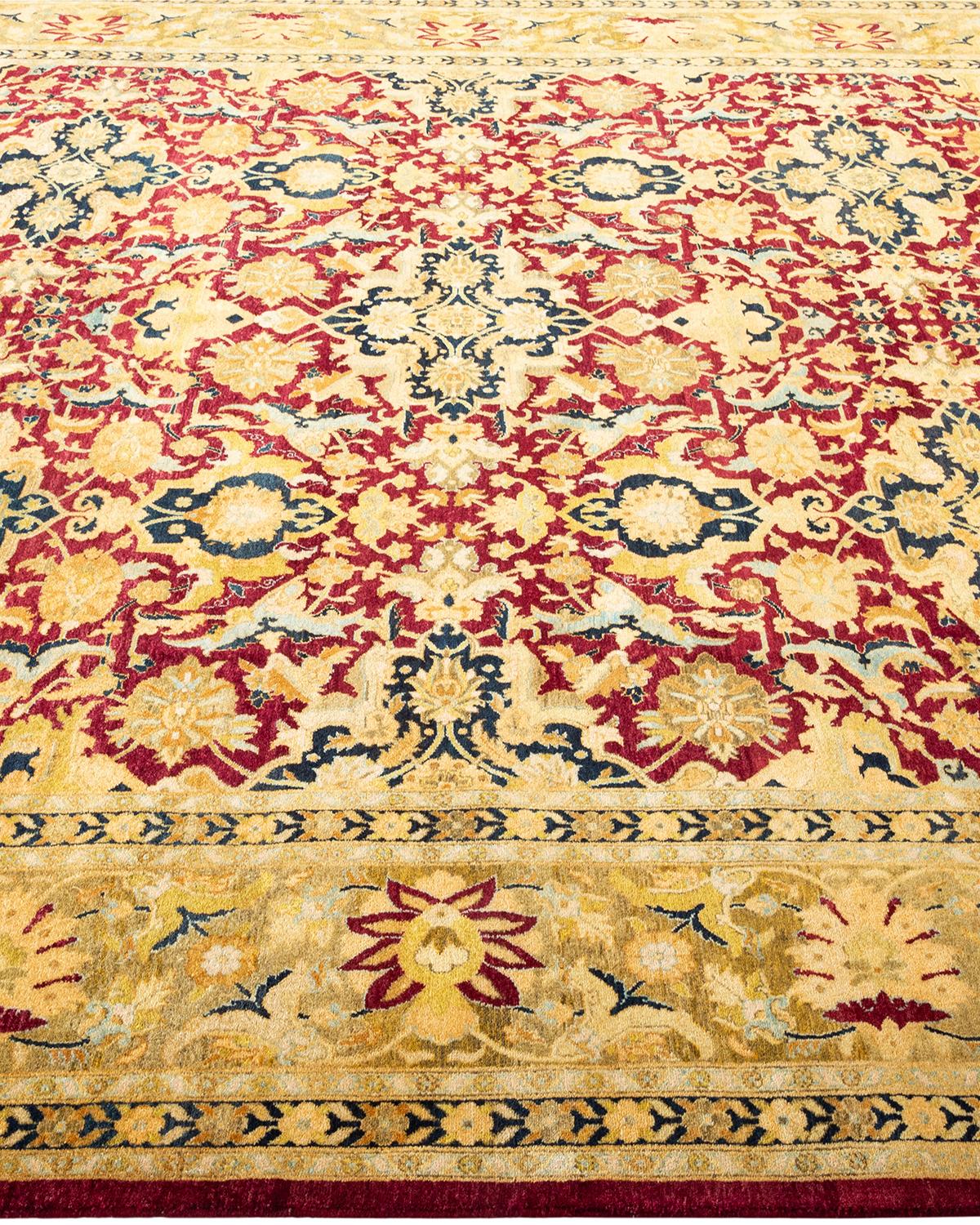 One-of-a-kind Hand Made Traditional Mogul Red Area Rug In New Condition For Sale In Norwalk, CT