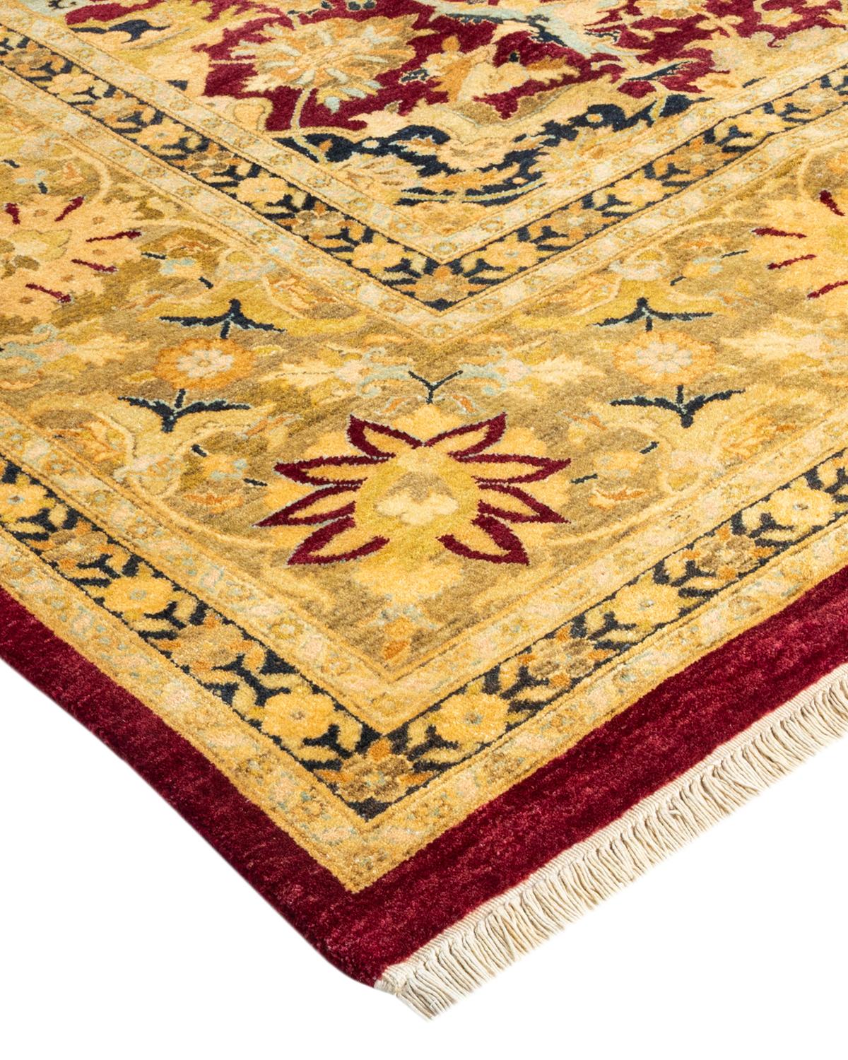 Laine Tapis traditionnel Mogul rouge unique fait à la main, unique en son genre en vente