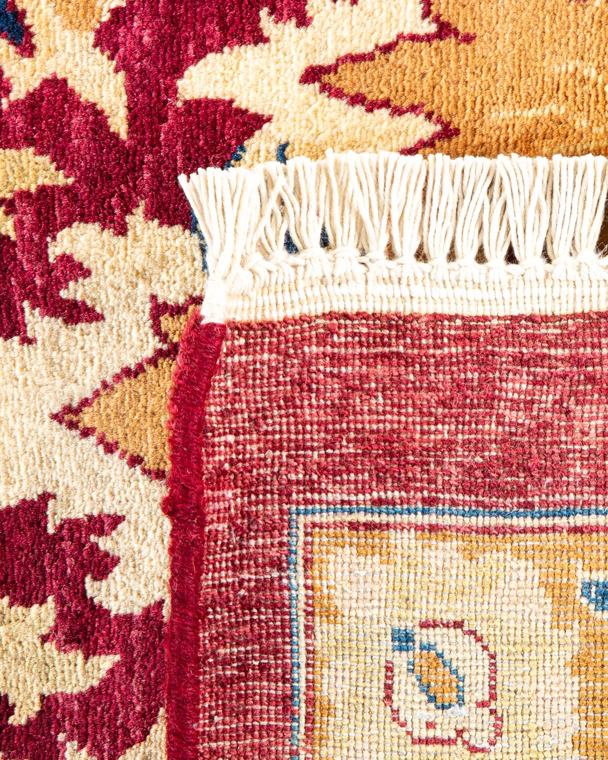 Noué à la main Tapis traditionnel Mogul rouge unique fait à la main, unique en son genre en vente