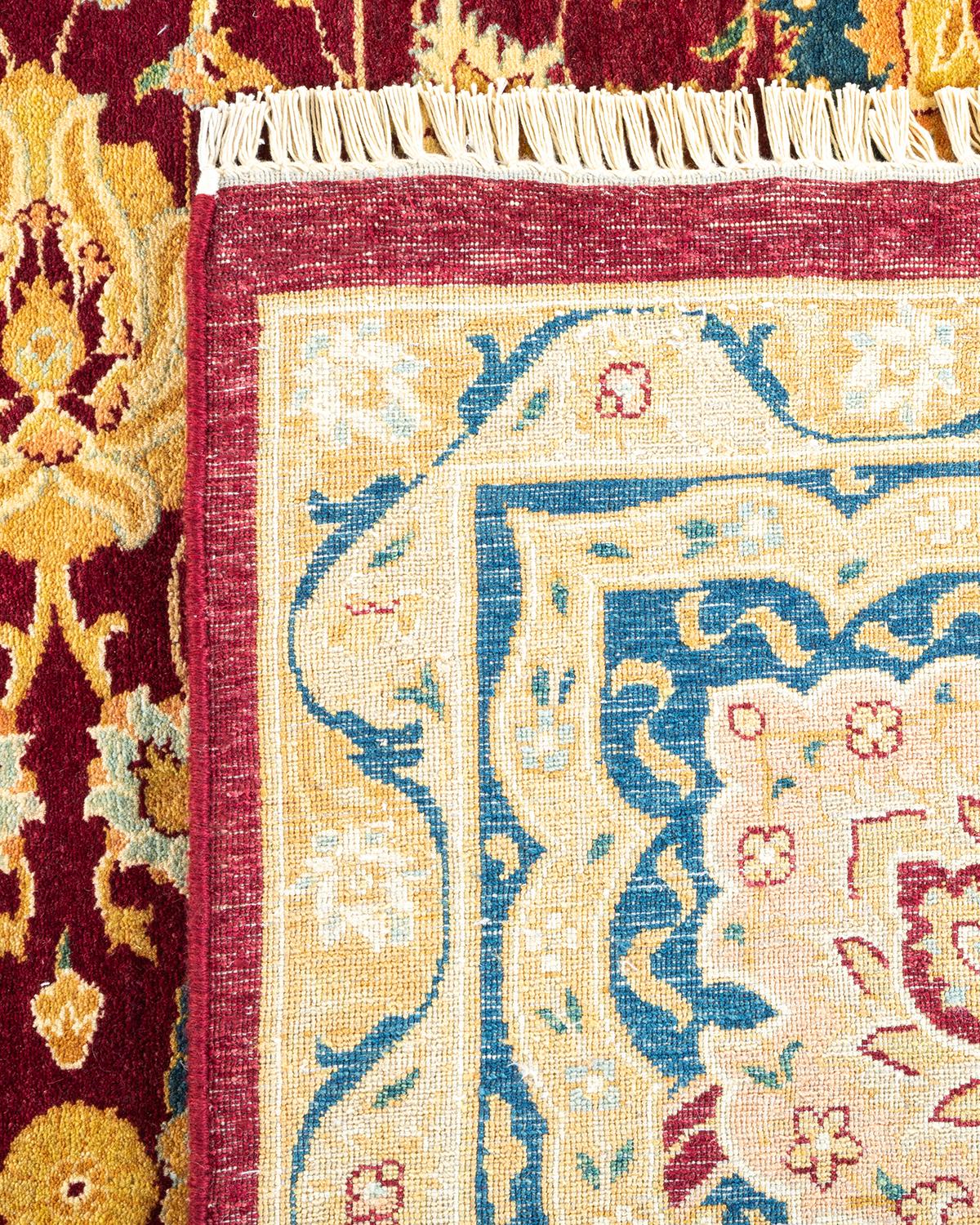 Noué à la main Tapis traditionnel Mogul rouge unique fait à la main, unique en son genre en vente