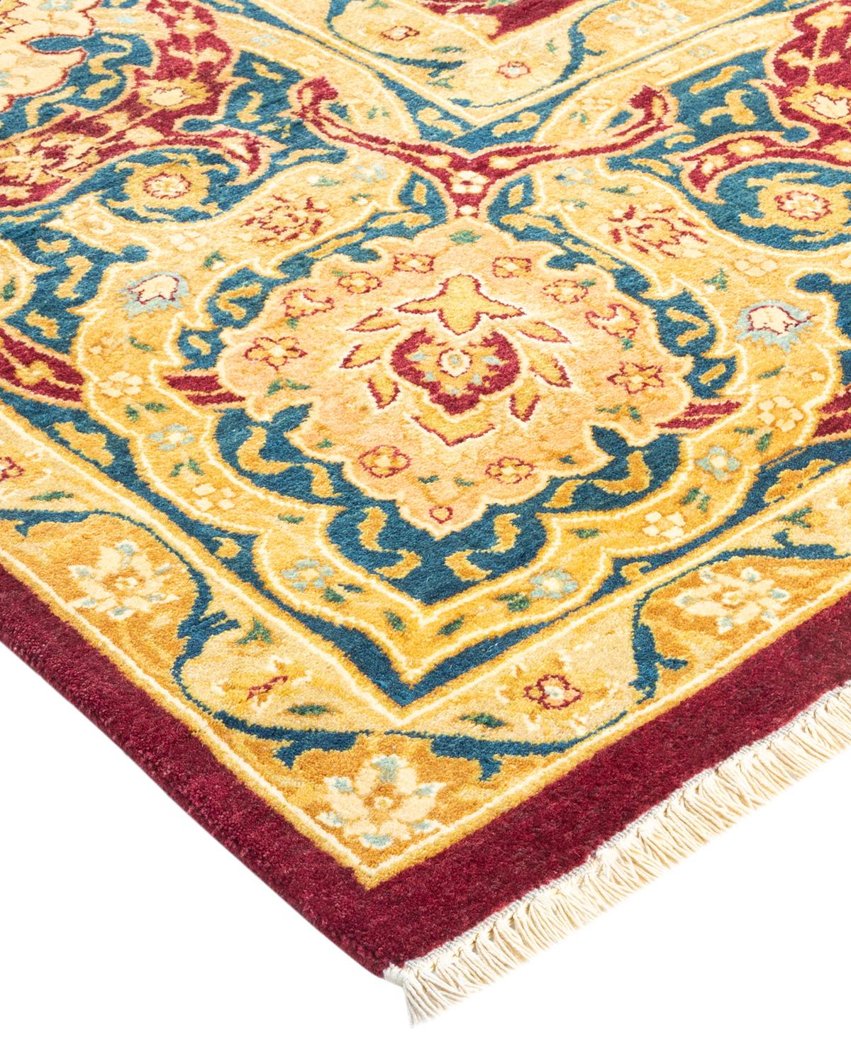 Laine Tapis traditionnel Mogul rouge unique fait à la main, unique en son genre en vente