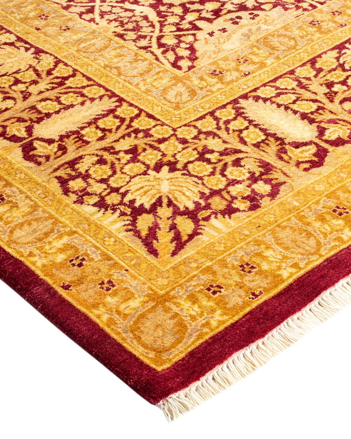 Wool One-of-a-Kind Hand Made Traditional Mogul Red Area Rug For Sale