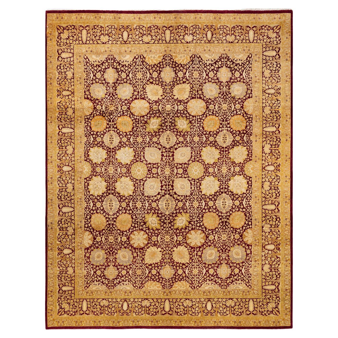 One-of-a-Kind Hand Made Traditional Mogul Red Area Rug For Sale