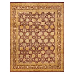 Tapis traditionnel Mogul rouge unique fait à la main, unique en son genre