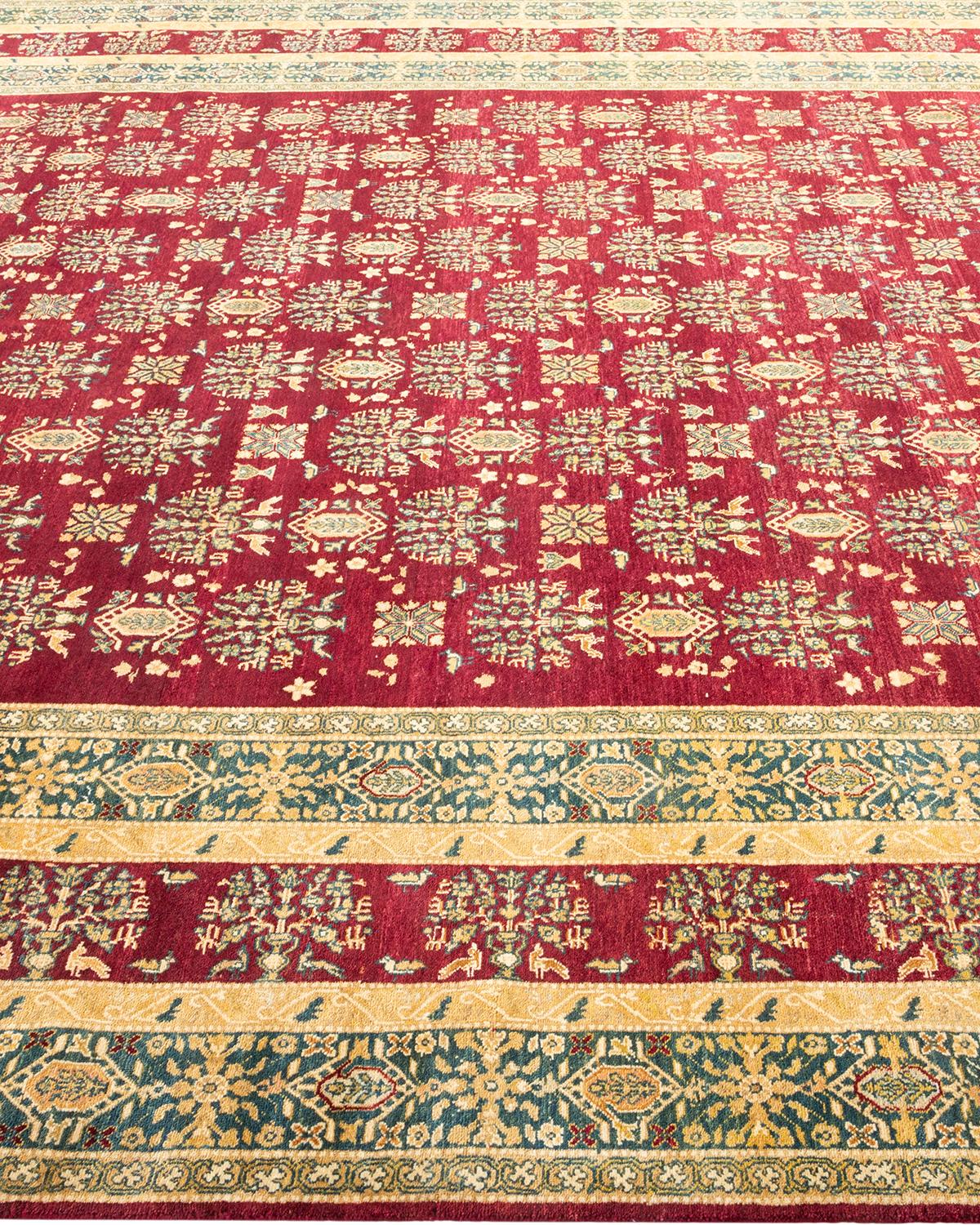 One-of-a-Kind Hand Made Traditional Mogul Red Area Rug In New Condition For Sale In Norwalk, CT