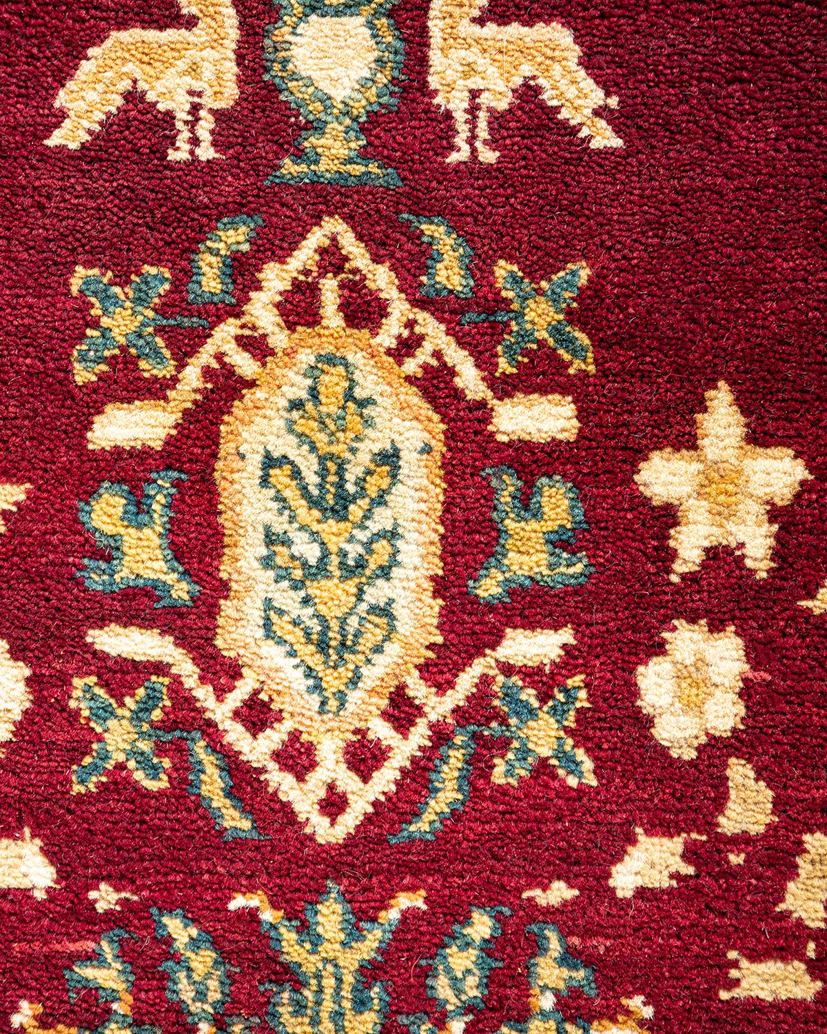 Contemporary One-of-a-Kind Hand Made Traditional Mogul Red Area Rug For Sale