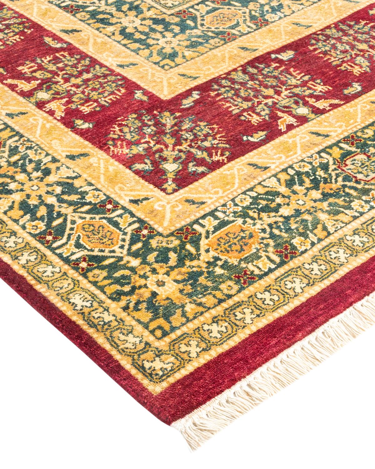 Wool One-of-a-Kind Hand Made Traditional Mogul Red Area Rug For Sale