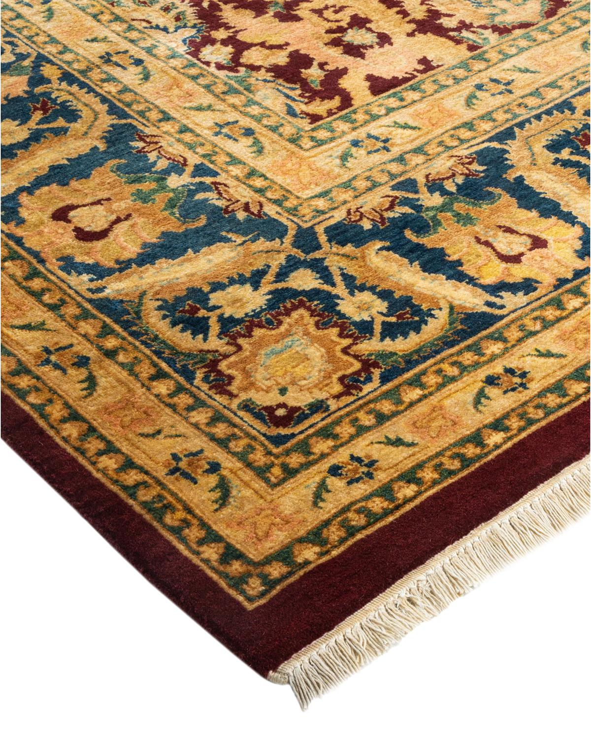 Laine Tapis traditionnel Mogul rouge unique fait à la main, unique en son genre en vente