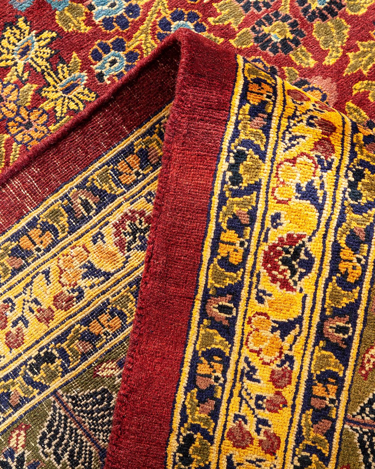Pakistanais Tapis traditionnel Mogul rouge unique fait à la main, unique en son genre en vente