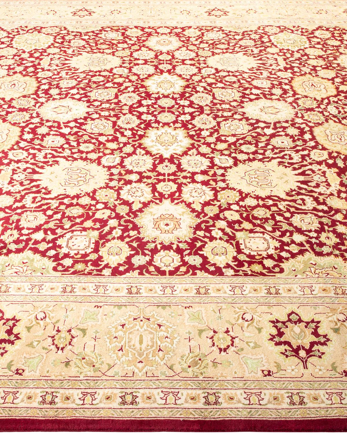 Contemporary One-Of-A-Kind Hand Made Traditional Mogul Red Area Rug For Sale