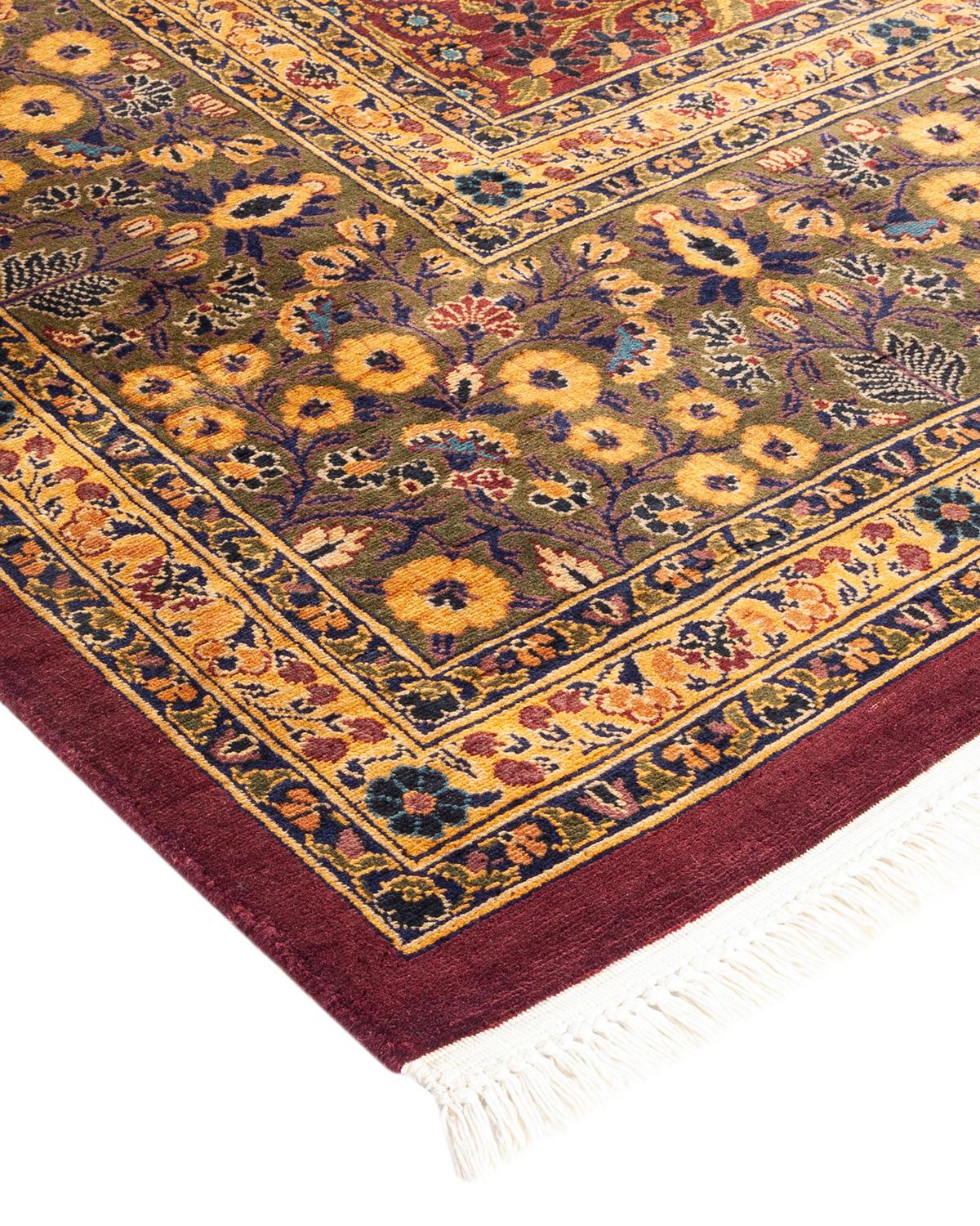 Laine Tapis traditionnel Mogul rouge unique fait à la main, unique en son genre en vente