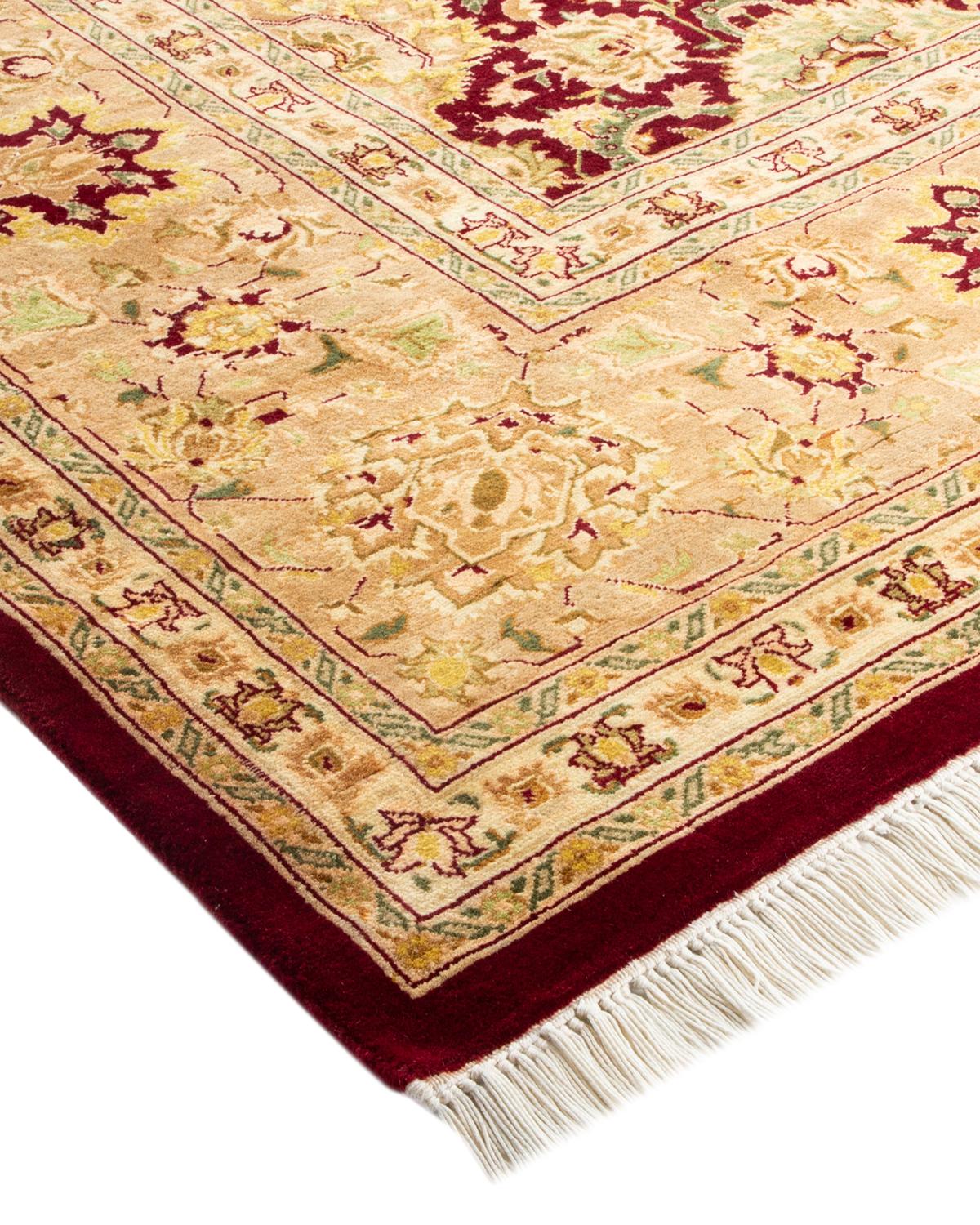 One-Of-A-Kind Hand Made Traditional Mogul Red Area Rug For Sale 1