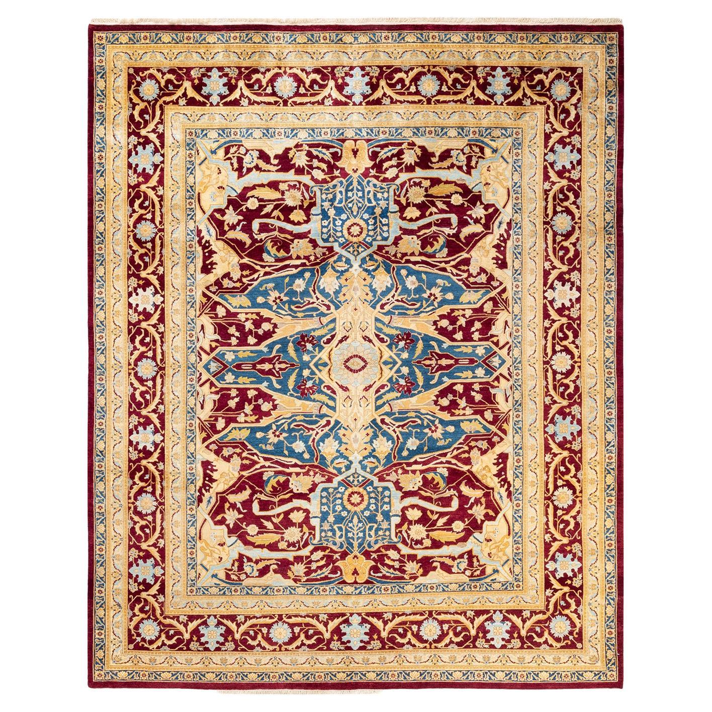 One-of-a-kind Hand Made Traditional Mogul Red Area Rug For Sale