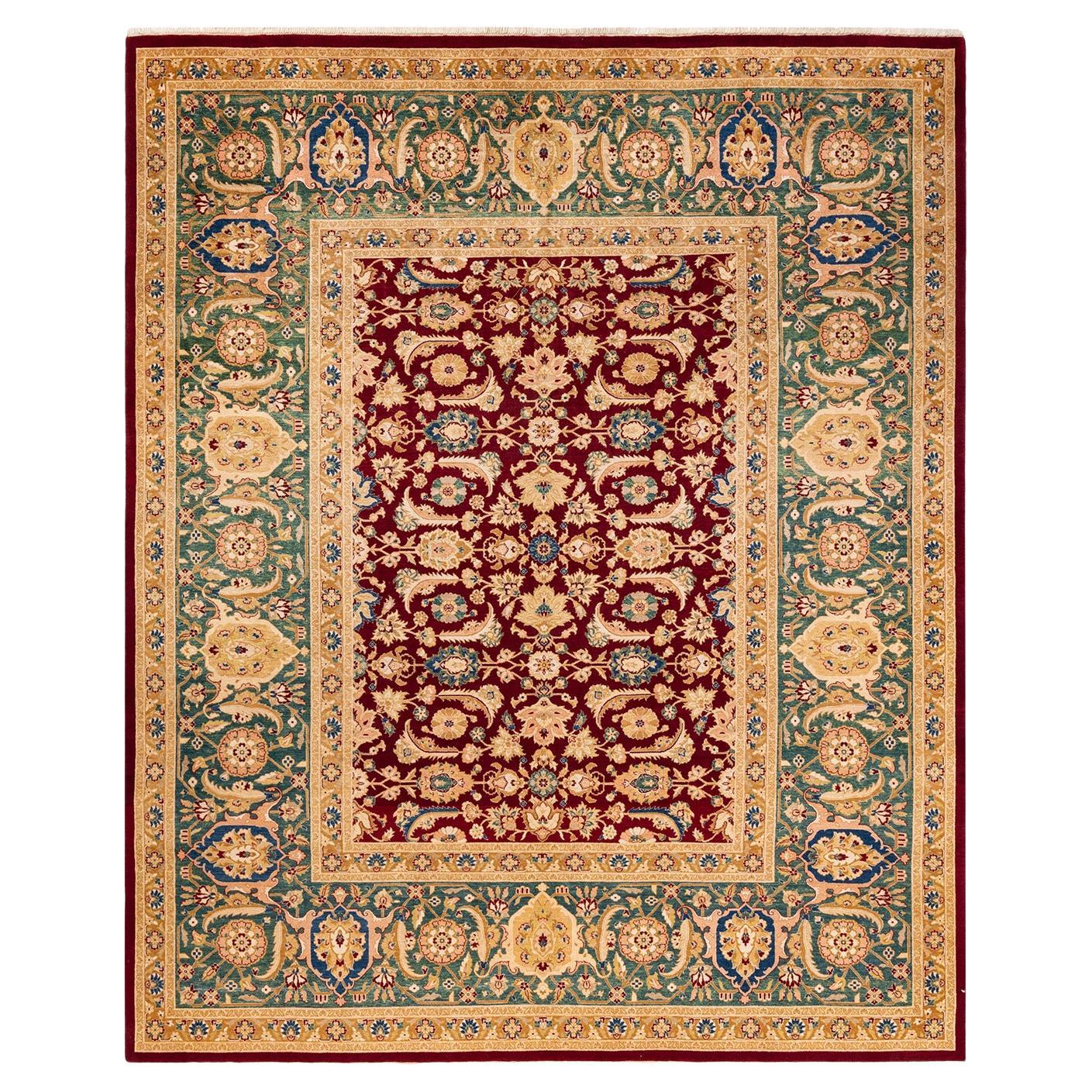 One-Of-A-Kind Hand Made Traditional Mogul Red Area Rug For Sale