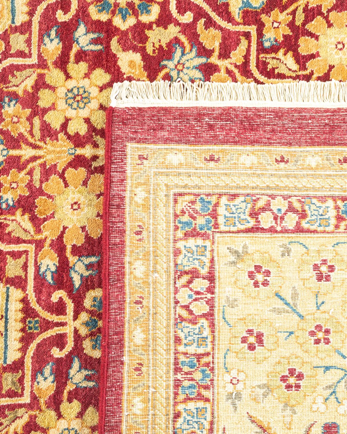 Noué à la main Tapis traditionnel Mogul rouge unique fait à la main, unique en son genre en vente