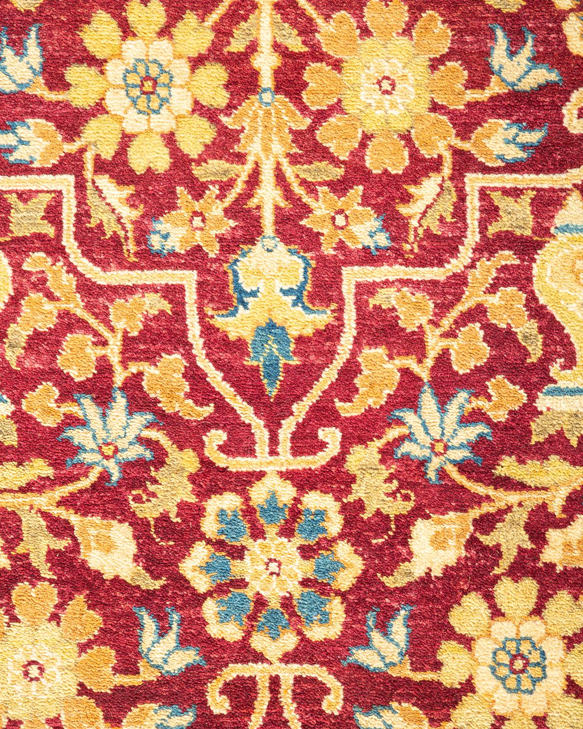 XXIe siècle et contemporain Tapis traditionnel Mogul rouge unique fait à la main, unique en son genre en vente