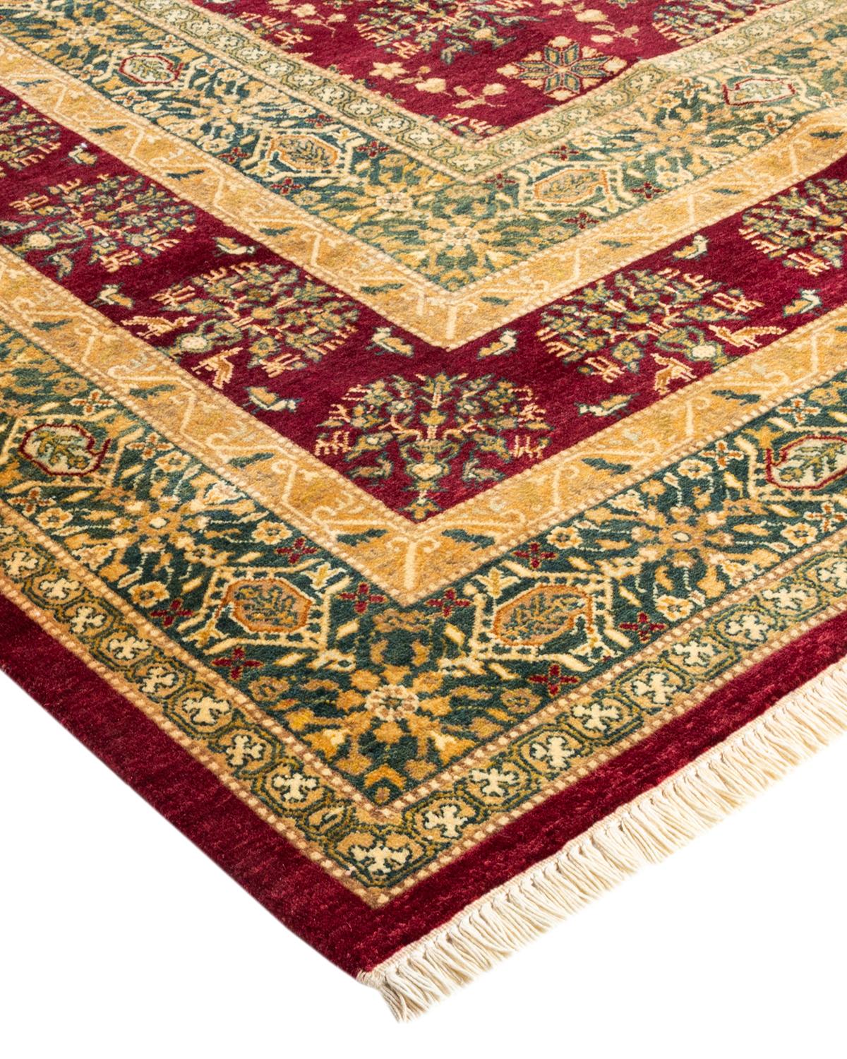 Contemporary One-of-a-Kind Hand Made Traditional Mogul Red Area Rug For Sale