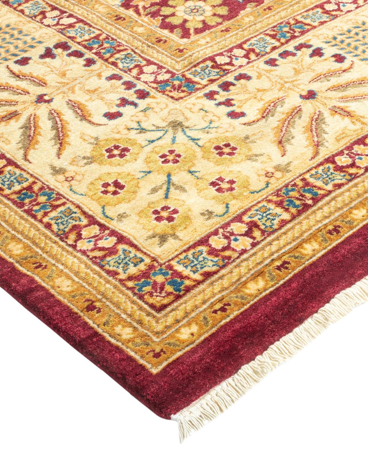 Laine Tapis traditionnel Mogul rouge unique fait à la main, unique en son genre en vente