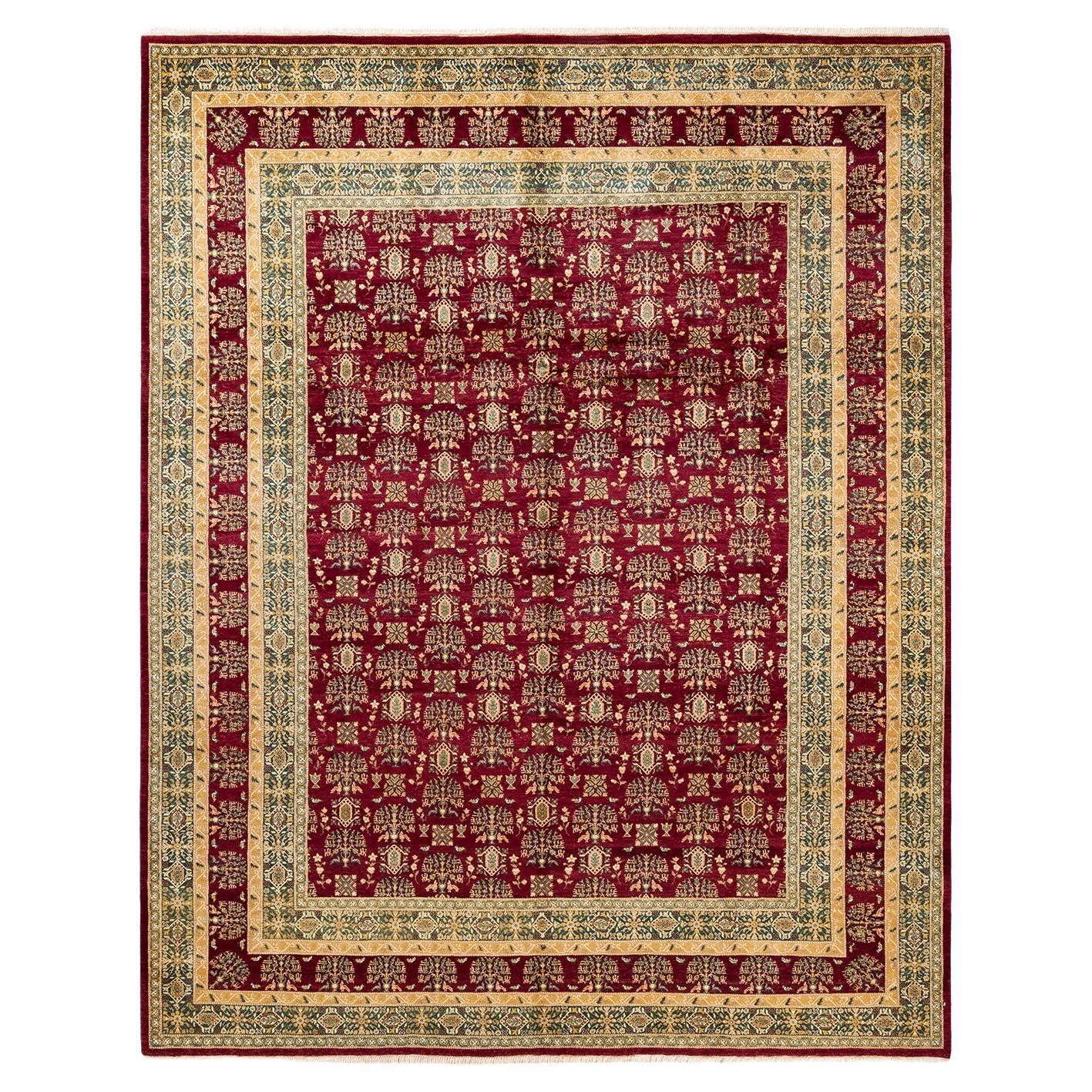 One-of-a-Kind Hand Made Traditional Mogul Red Area Rug For Sale