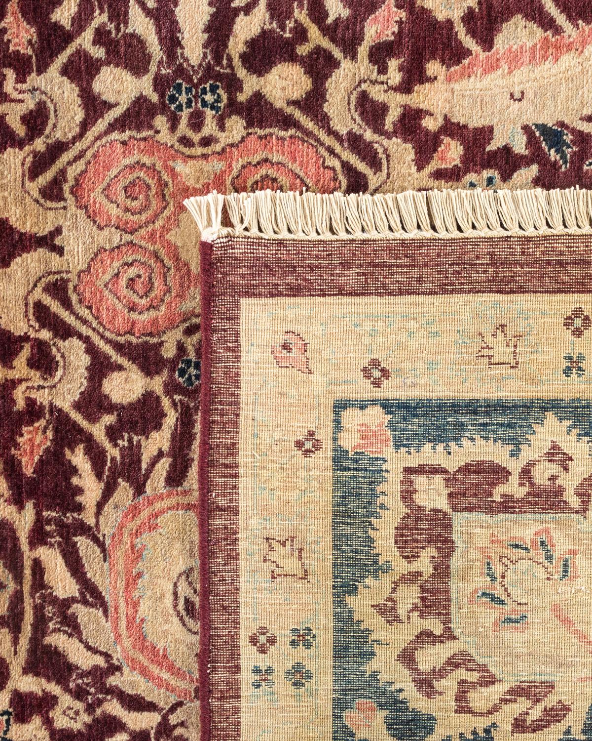 Hand-Knotted One-of-a-Kind Hand Made Traditional Mogul Red Area Rug For Sale
