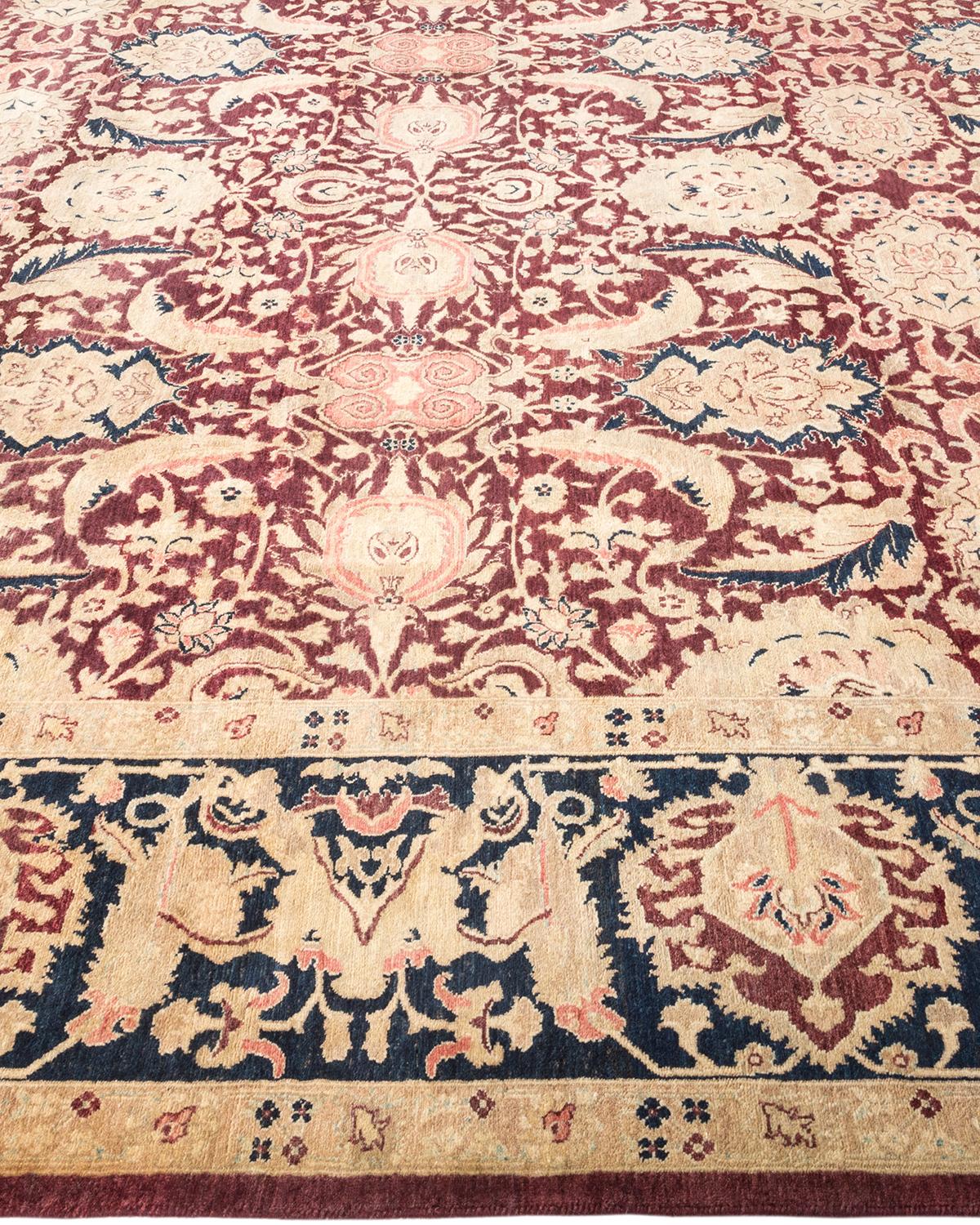 One-of-a-Kind Hand Made Traditional Mogul Red Area Rug In New Condition For Sale In Norwalk, CT