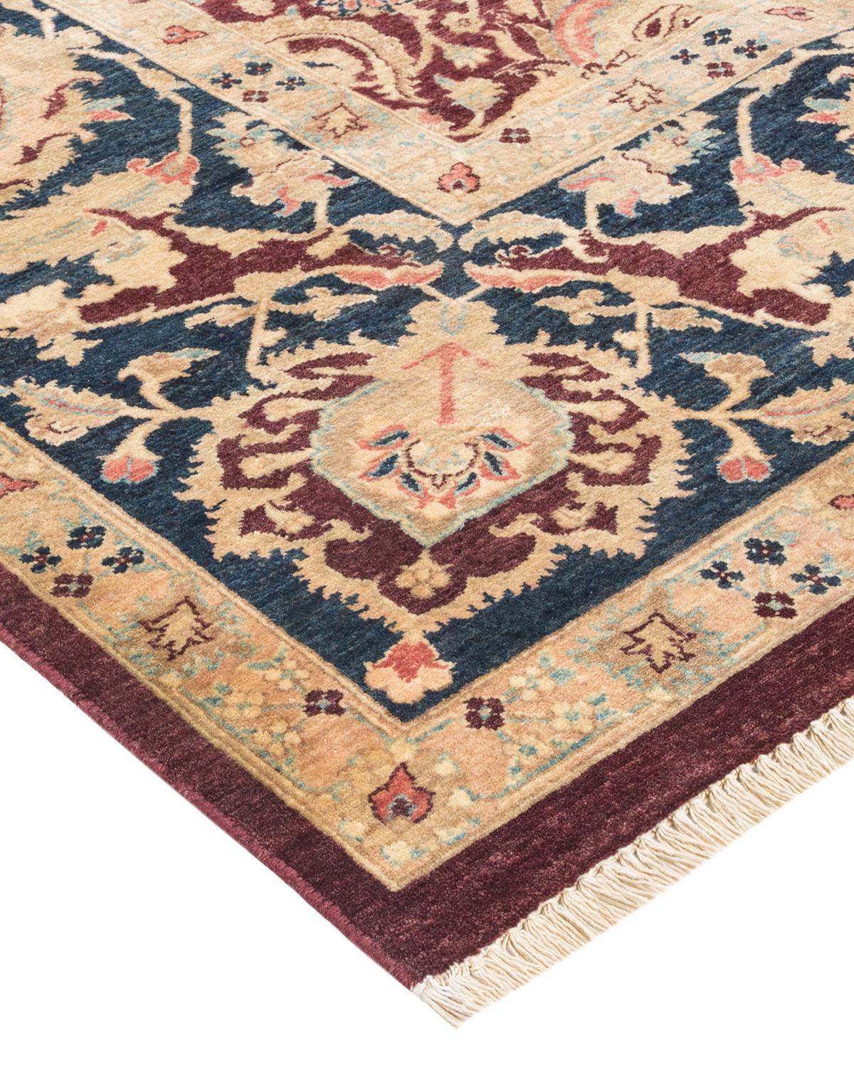 Wool One-of-a-Kind Hand Made Traditional Mogul Red Area Rug For Sale