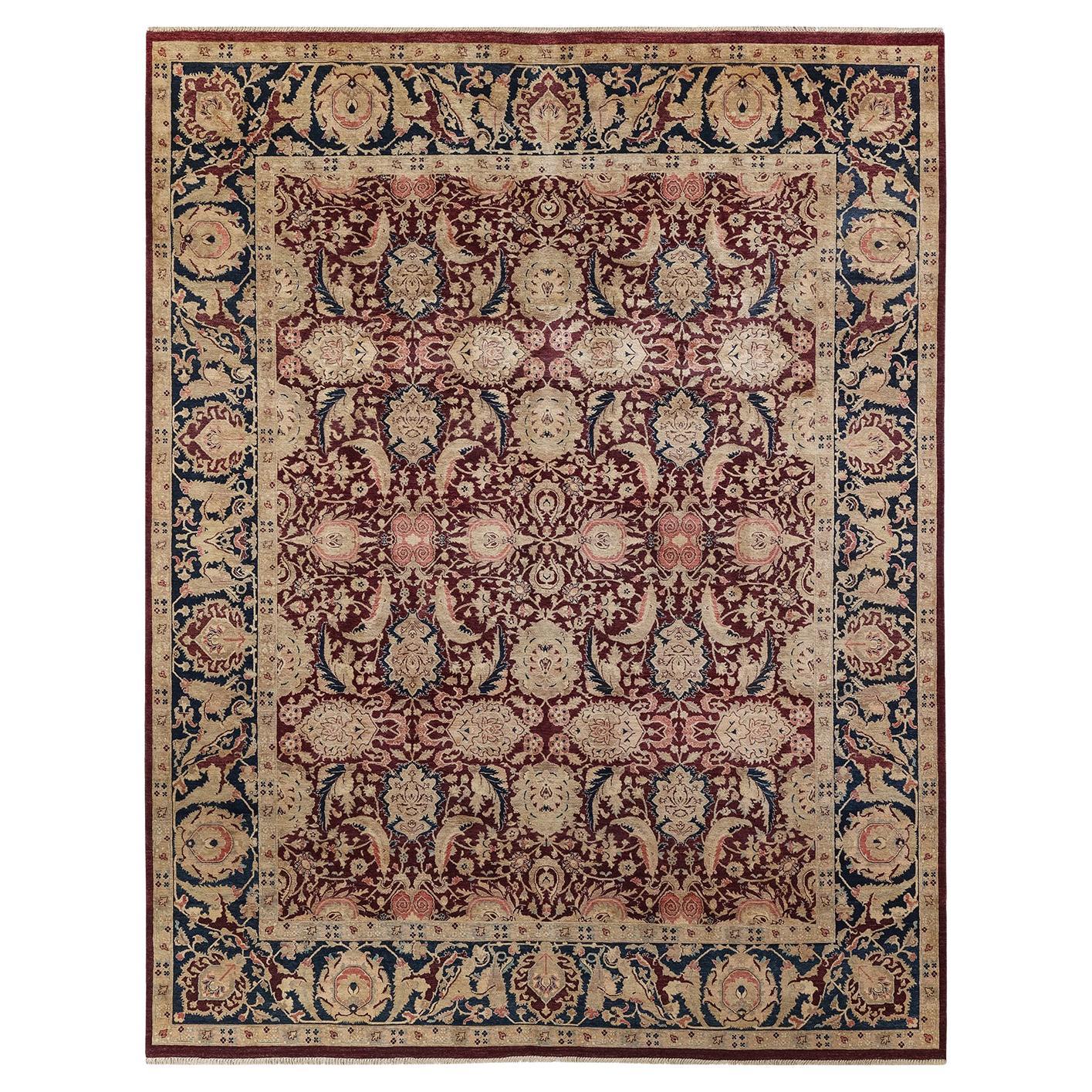 One-of-a-Kind Hand Made Traditional Mogul Red Area Rug For Sale