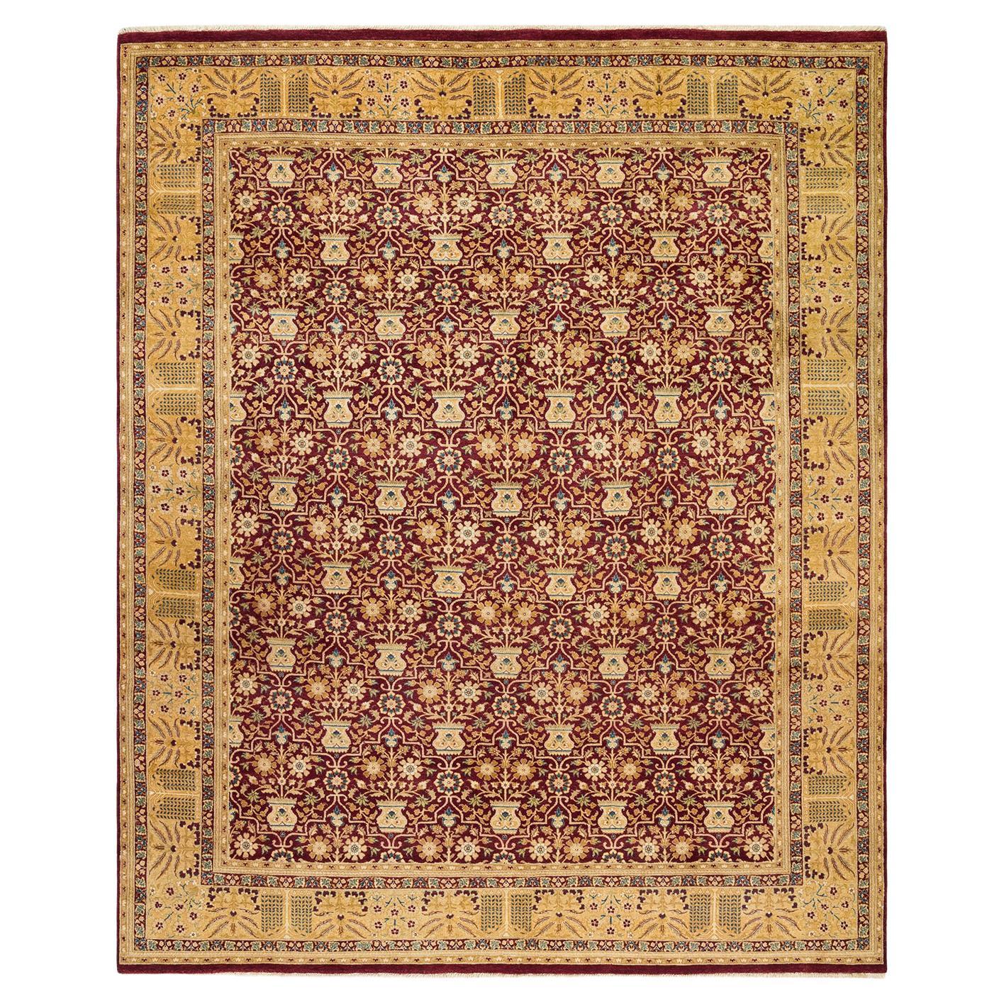 Tapis de sol traditionnel Mogul rouge, unique en son genre, fait à la main
