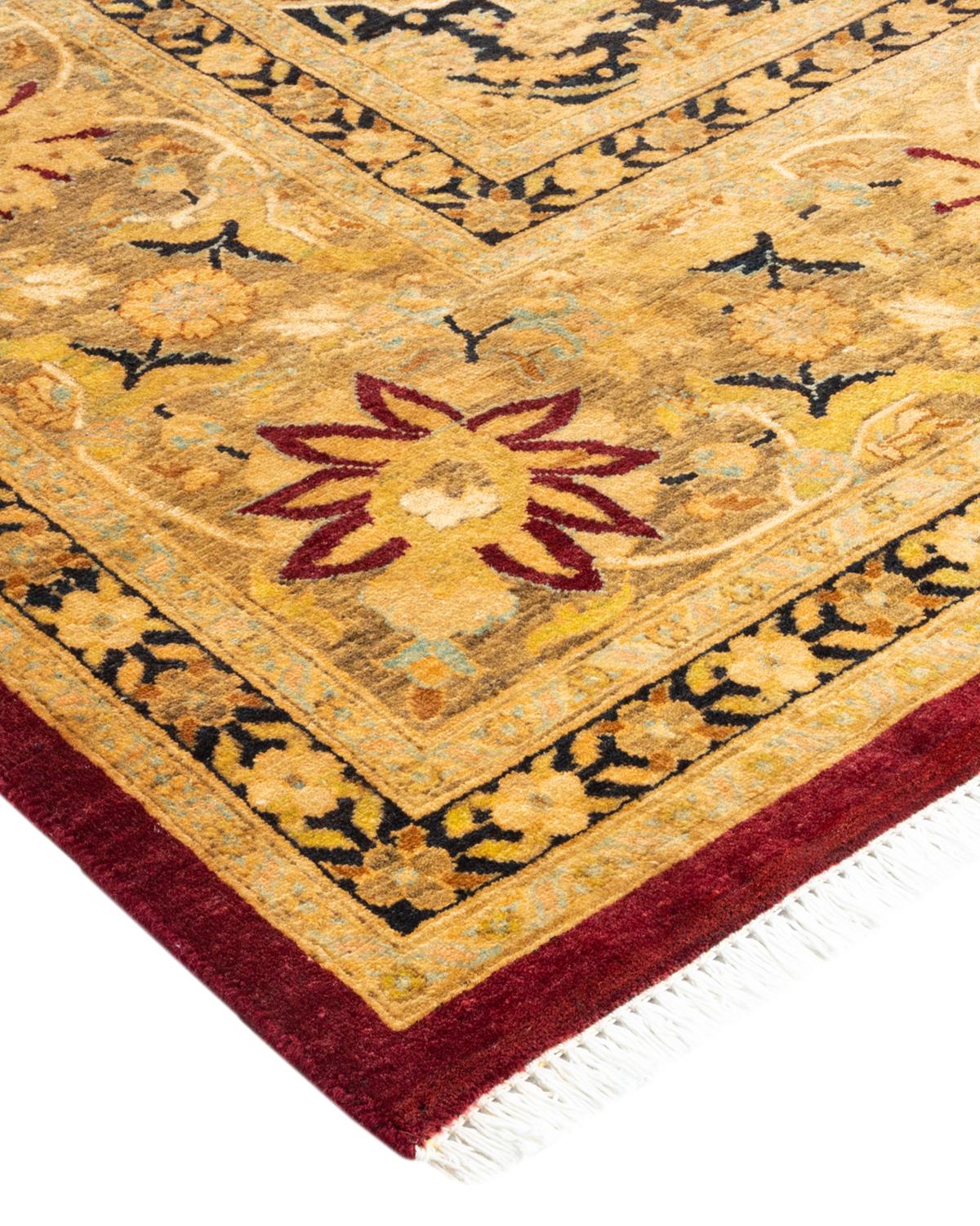 Laine Tapis traditionnel Mogul rouge unique fait à la main, unique en son genre en vente