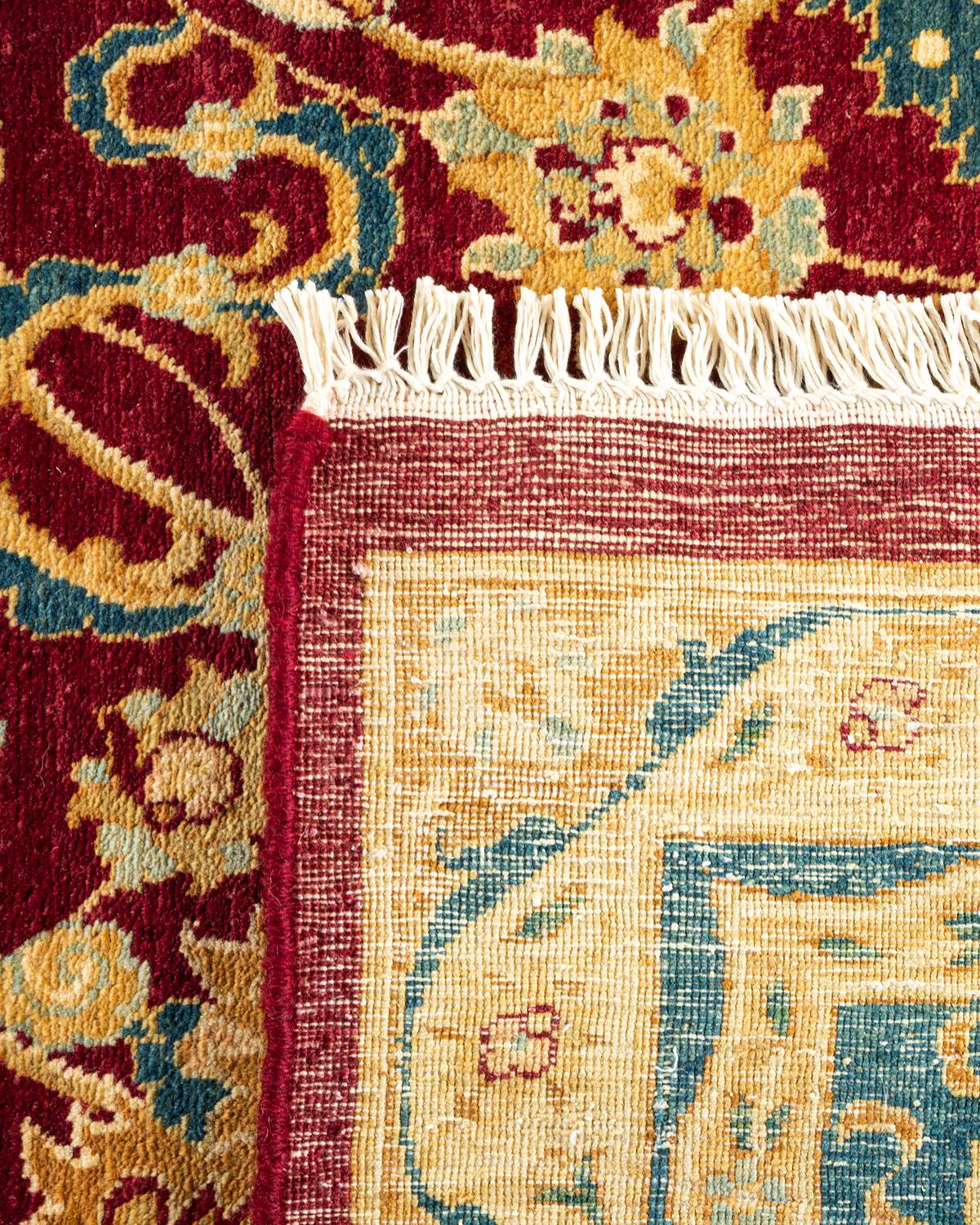 Noué à la main Tapis traditionnel Mogul rouge unique fait à la main, unique en son genre en vente