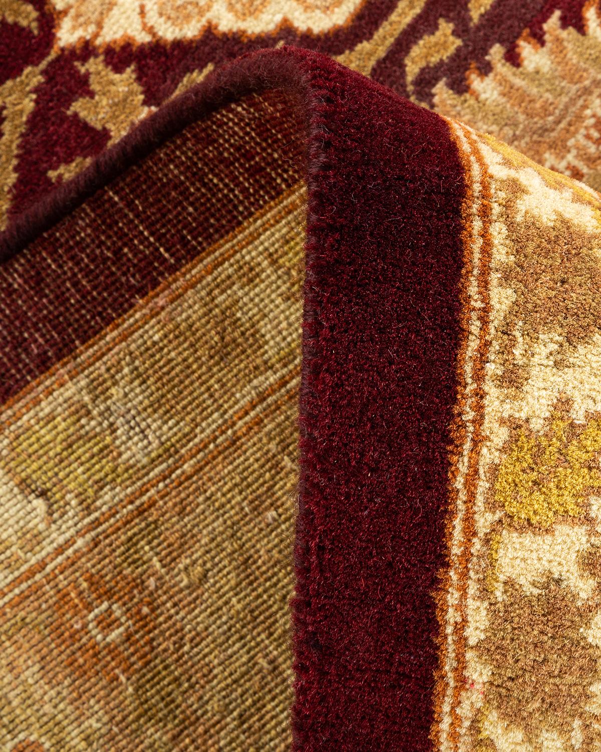 Hand-Knotted One-of-a-Kind Hand Made Traditional Mogul Red Area Rug For Sale