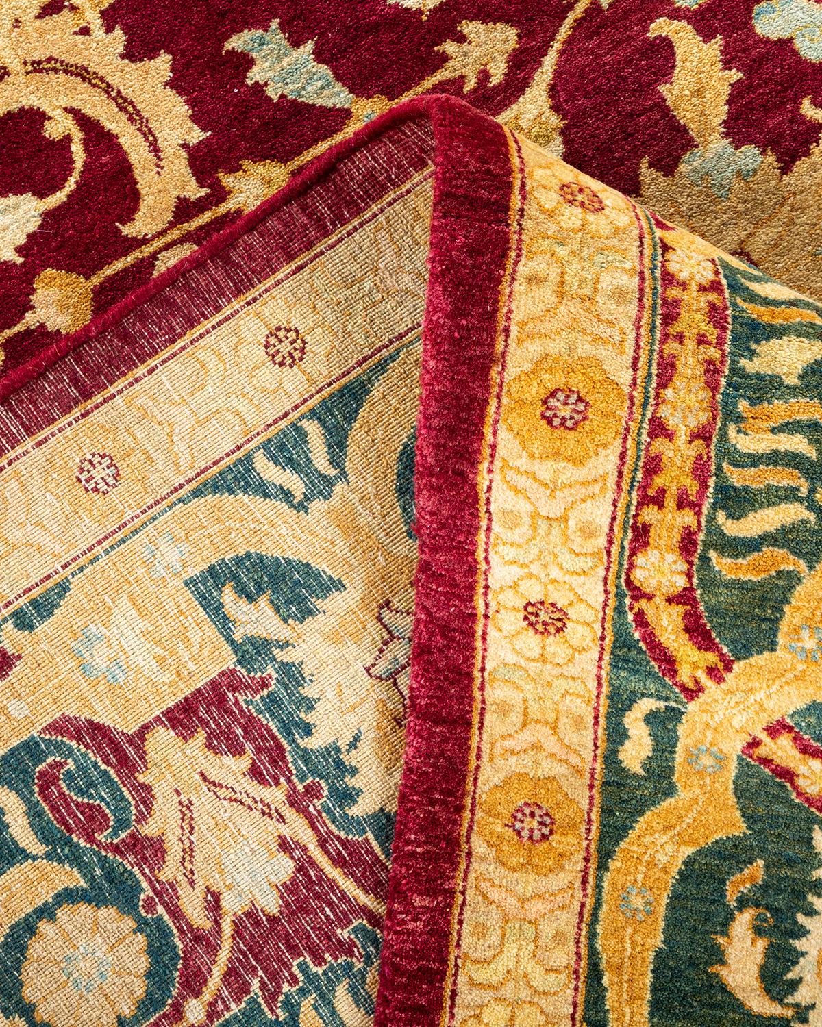 Noué à la main Tapis traditionnel Mogul rouge unique fait à la main, unique en son genre en vente
