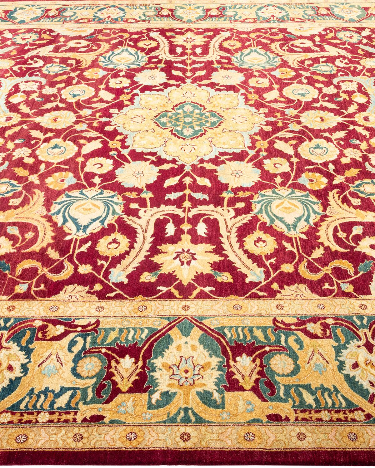 XXIe siècle et contemporain Tapis traditionnel Mogul rouge unique fait à la main, unique en son genre en vente