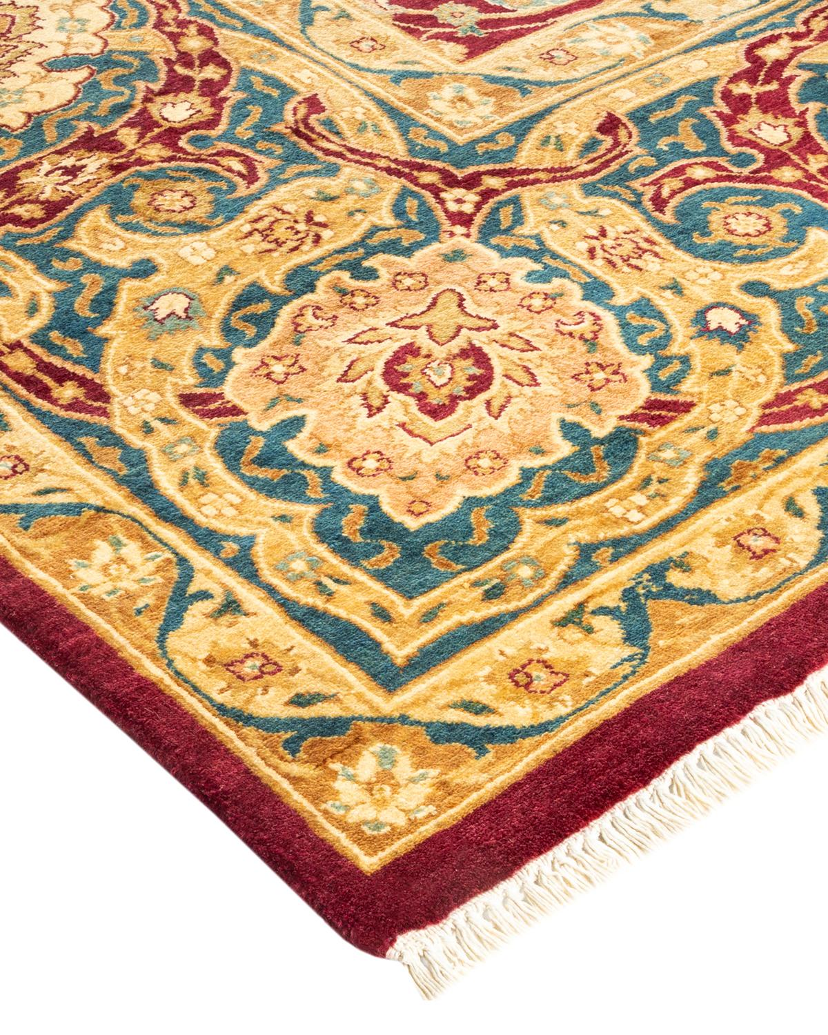 Laine Tapis traditionnel Mogul rouge unique fait à la main, unique en son genre en vente