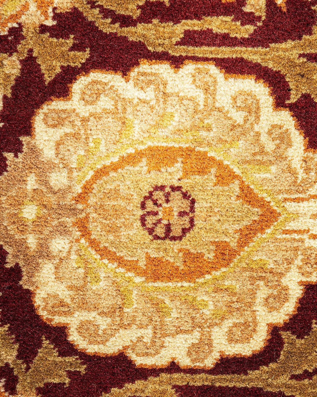 Wool One-of-a-Kind Hand Made Traditional Mogul Red Area Rug For Sale