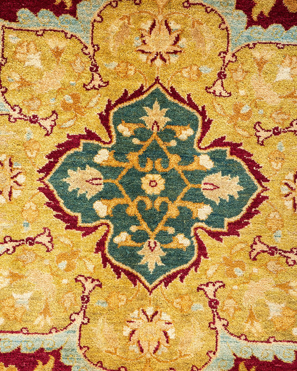 Laine Tapis traditionnel Mogul rouge unique fait à la main, unique en son genre en vente