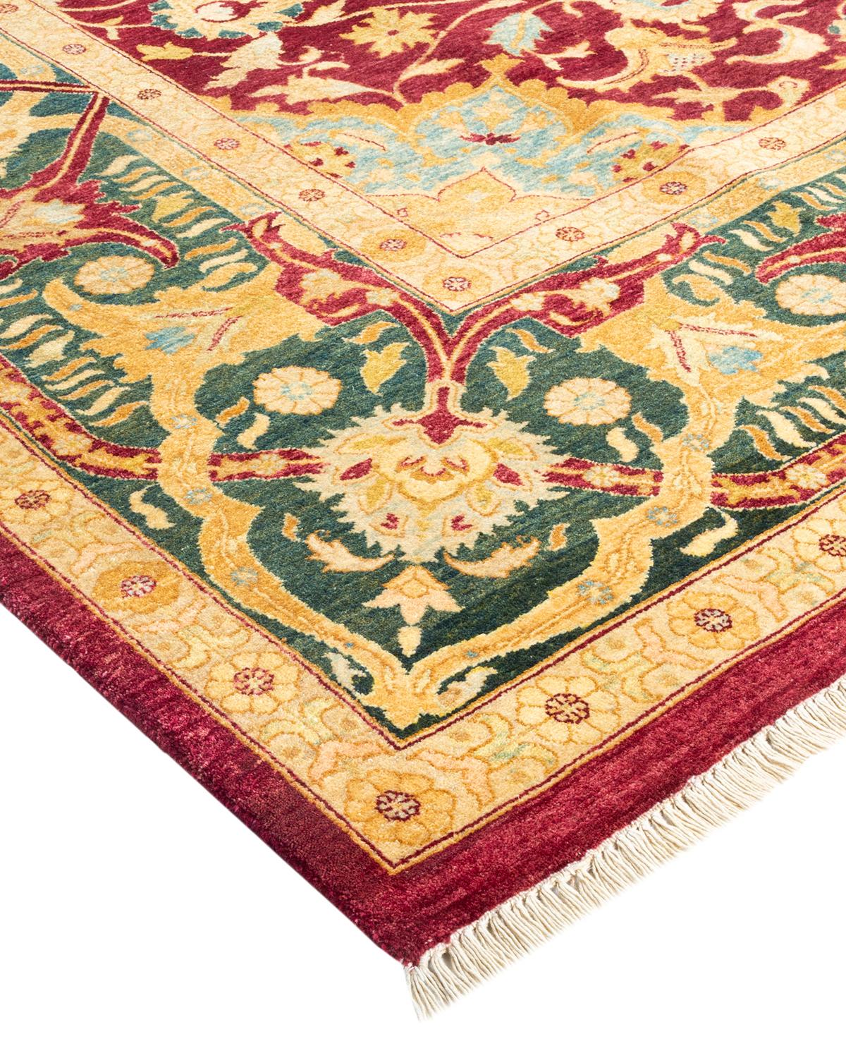 Tapis traditionnel Mogul rouge unique fait à la main, unique en son genre en vente 1