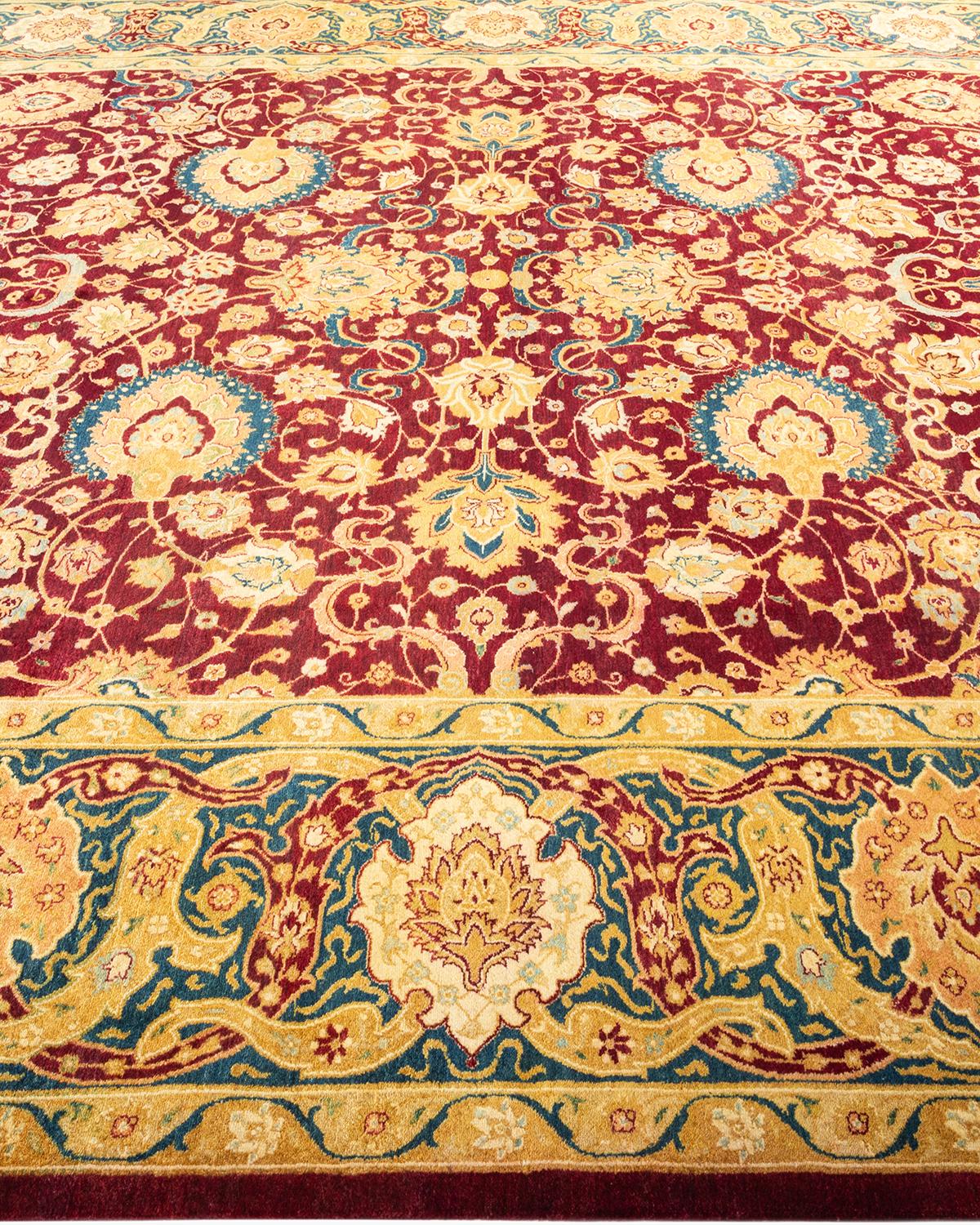 One-Of-A-Kind Hand Made Traditional Mogul Red Area Rug In New Condition For Sale In Norwalk, CT