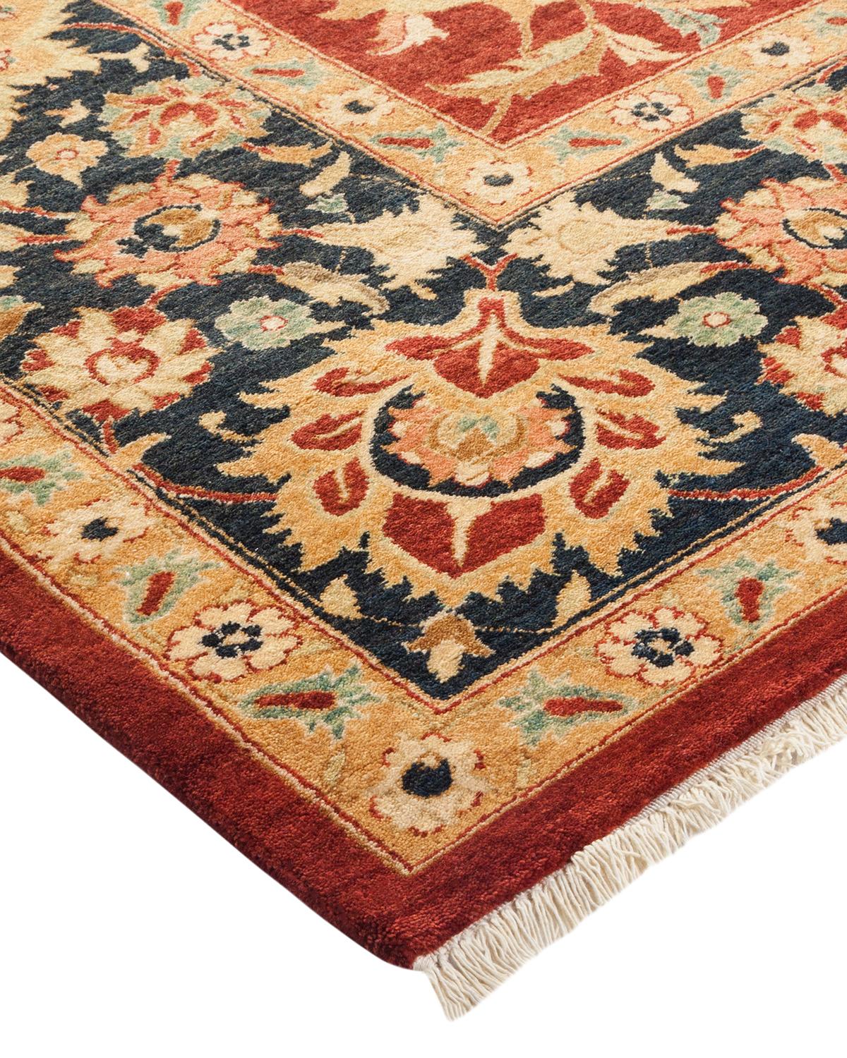 Handgefertigter, traditioneller Mogul-Roter Teppich, Unikat (Wolle) im Angebot