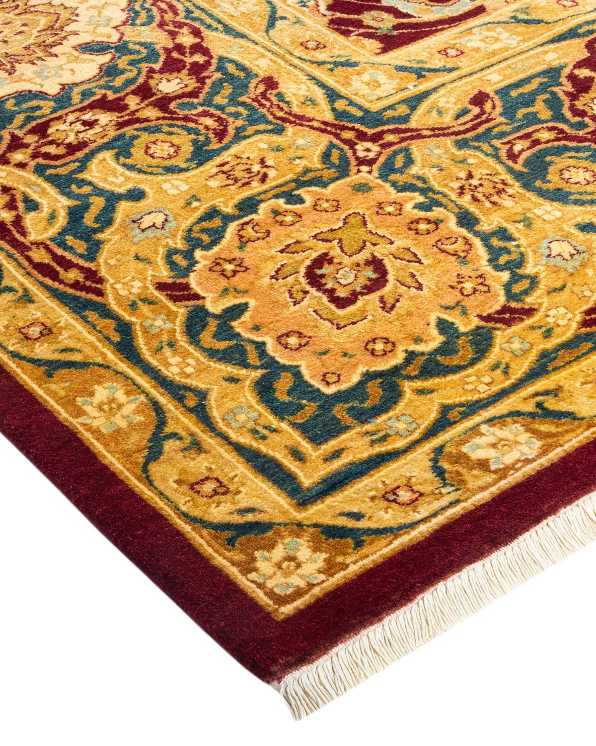 Wool One-Of-A-Kind Hand Made Traditional Mogul Red Area Rug For Sale