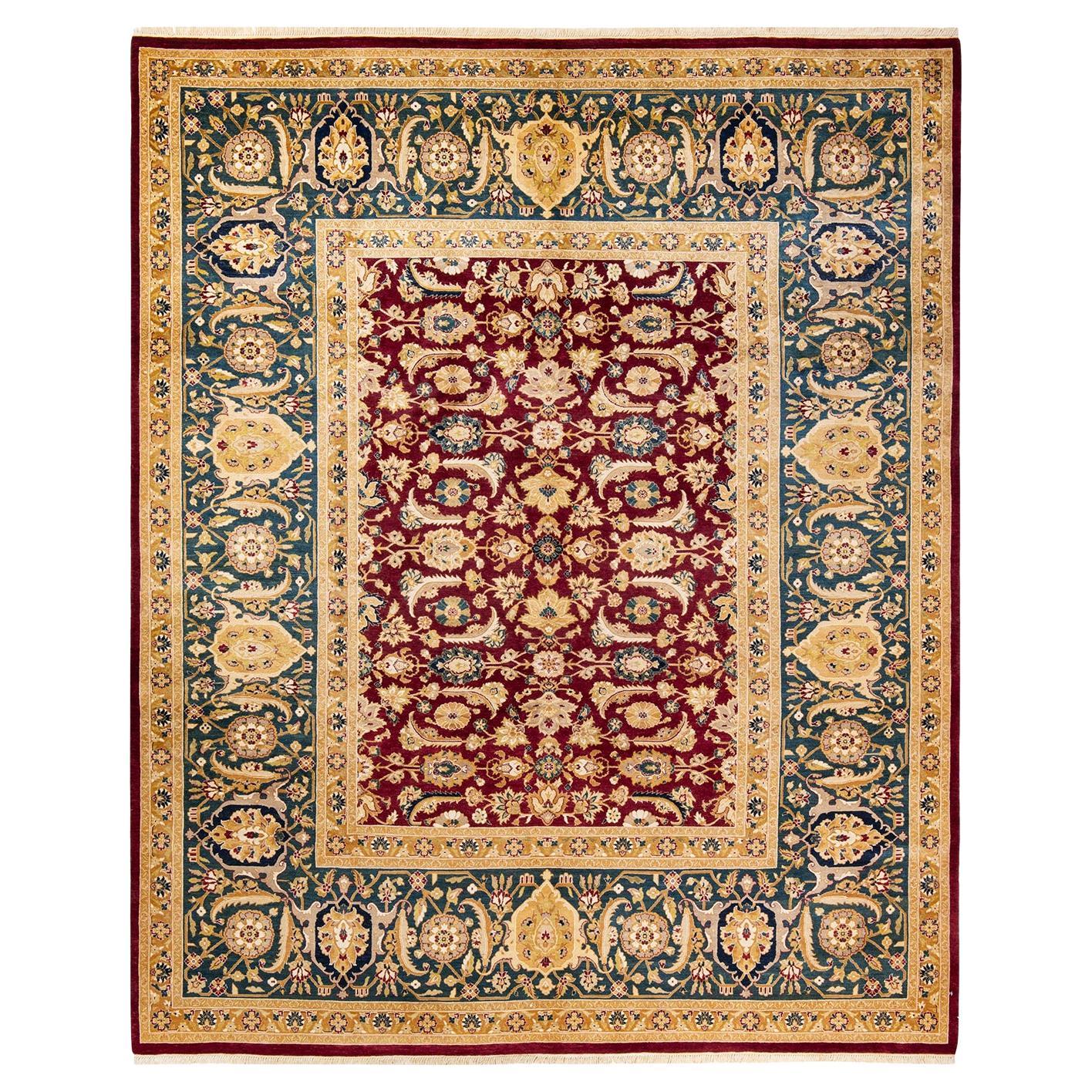 Tapis traditionnel Mogul rouge, unique en son genre, fait à la main