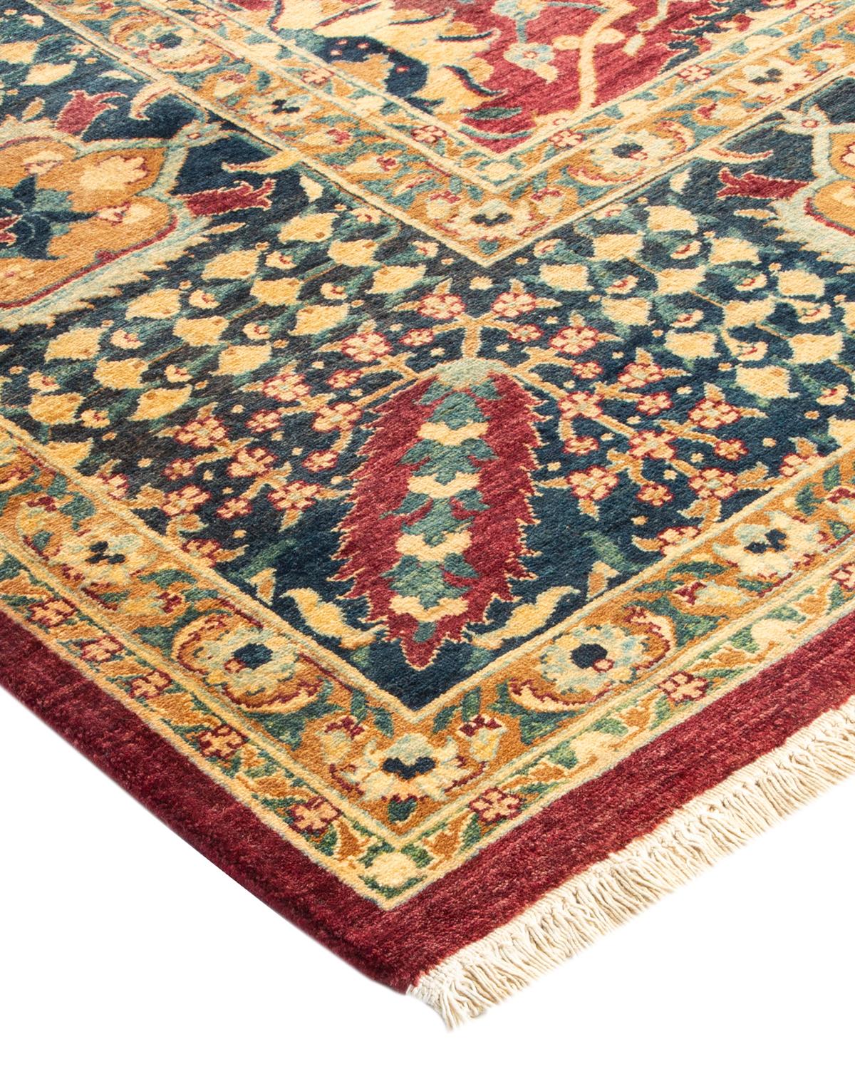 Handgefertigter, traditioneller Mogul-Roter Teppich, Unikat (Wolle) im Angebot
