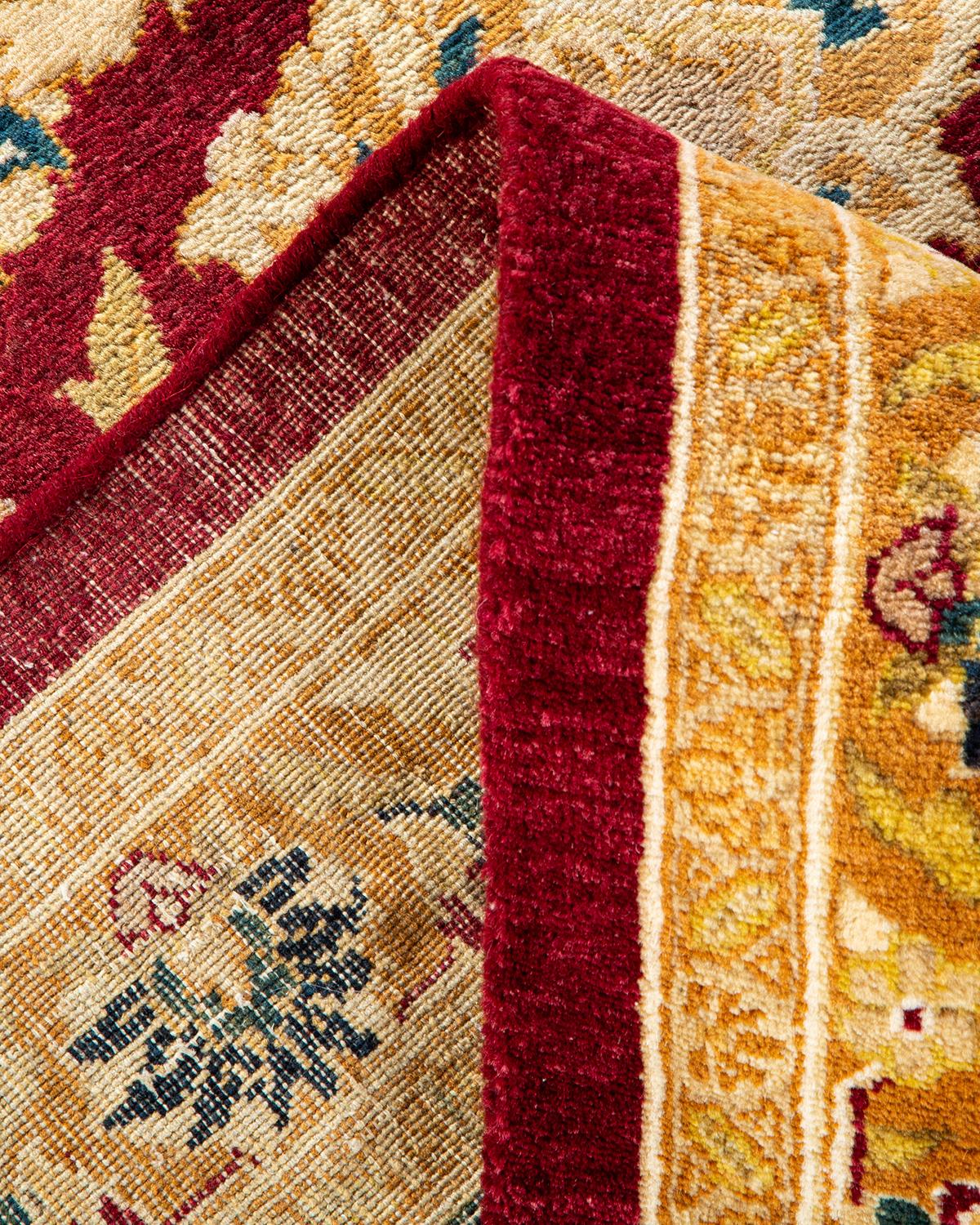 Noué à la main Tapis traditionnel Mogul rouge unique fait à la main, unique en son genre en vente