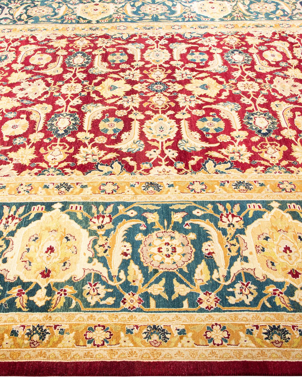 XXIe siècle et contemporain Tapis traditionnel Mogul rouge unique fait à la main, unique en son genre en vente