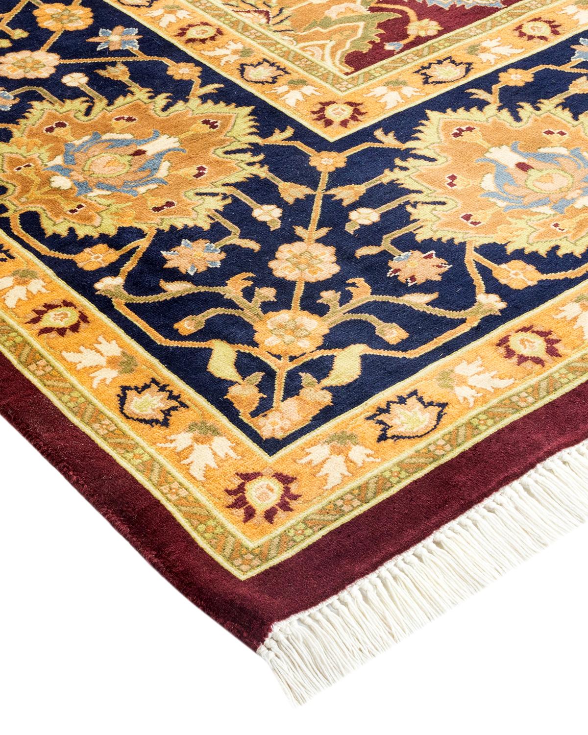 Laine Tapis traditionnel Mogul rouge unique fait à la main, unique en son genre en vente