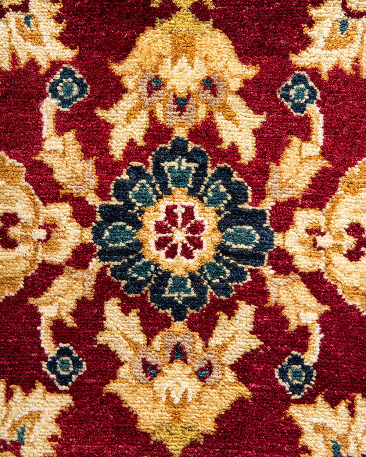 Laine Tapis traditionnel Mogul rouge unique fait à la main, unique en son genre en vente