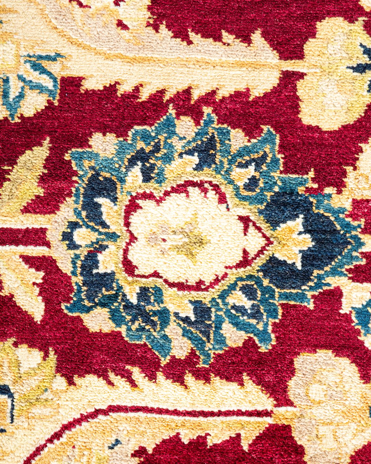 XXIe siècle et contemporain Tapis traditionnel Mogul rouge unique fait à la main, unique en son genre en vente